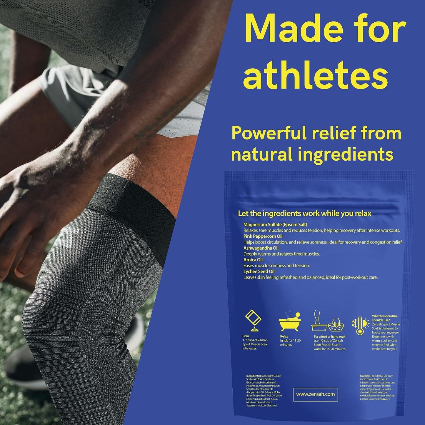 Zensah Muscle Recovery Bath Soak - Magnesium Epsom Salt with Arnica for Post Workout Soreness Relief, Soaking Essential Oils, Sports Gifts for Athletes, Men and Women (Peppermint, 32 oz)