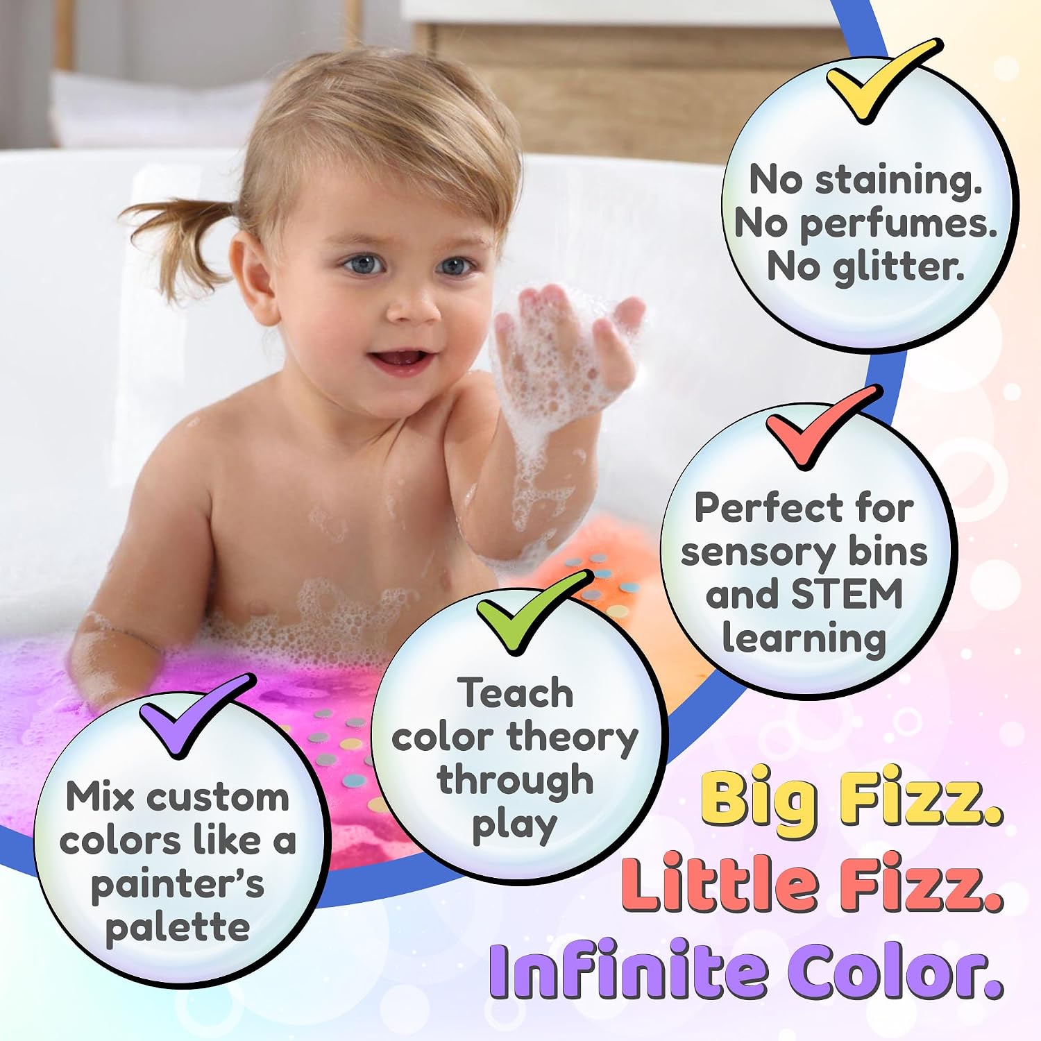 – Bath Color Tablets for Kids, 300 Count Jar – Color Changing, Non-Toxic, Non-Staining, Fragrance-Free – Mix Your Own Rainbow and Make Bathtime Fun & Educational - Made in USA (1-Pack)