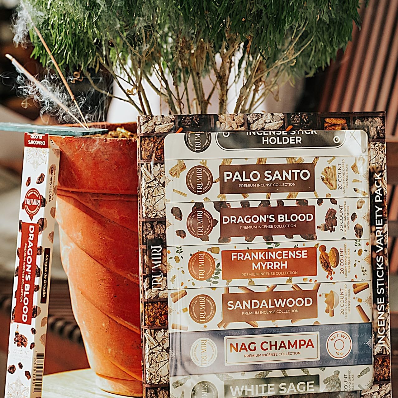 Classic Incense Sticks - Total 120 Insence-Sticks (20 Insense x 6 Inscents) - Inciensos Aromaticos Para La Casa Incents with Nag Champa Sage Palo Santo Frankincense Sandalwood Inscents-Sticks + Holder