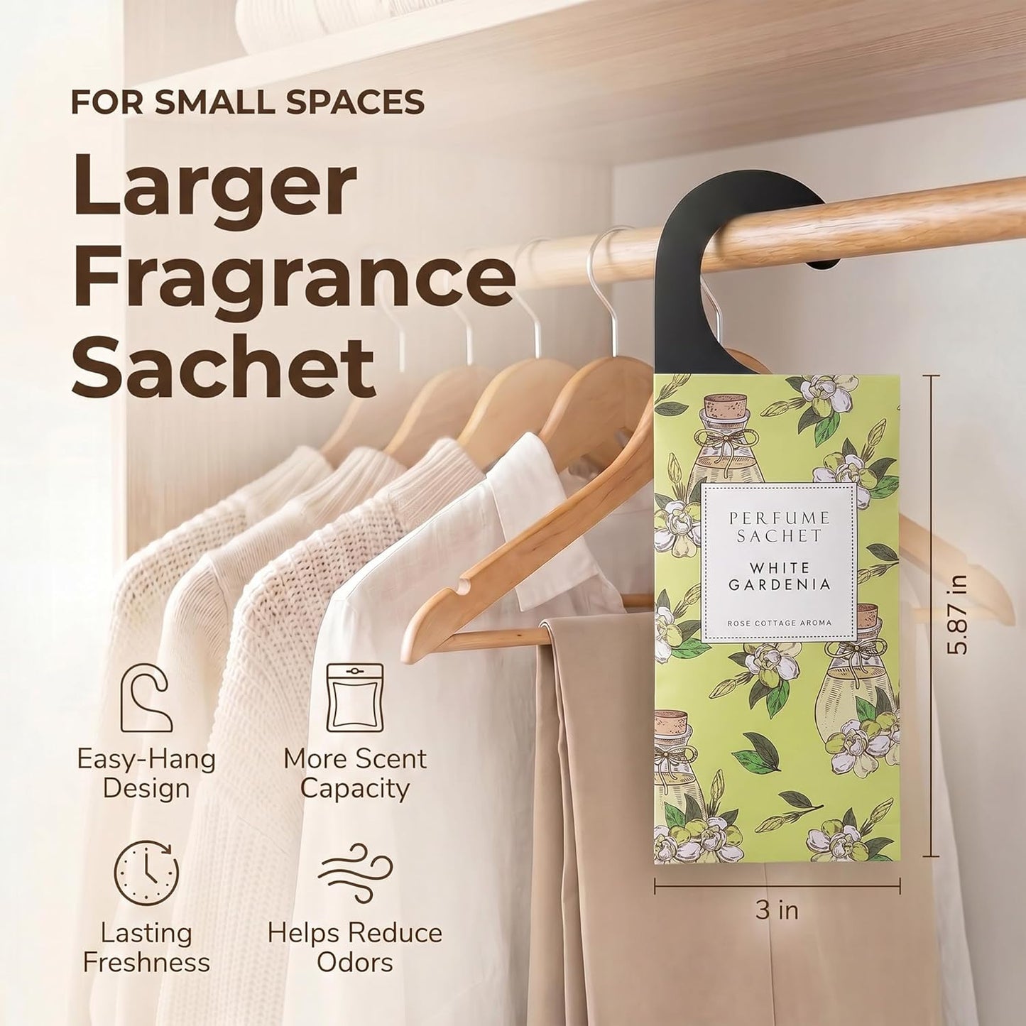 ROSE COTTAGE Large 12 Packs White Gardenia Hanging Closet Deodorizer Air Freshener Long Lasting Scented Sachets Smell Goods for House
