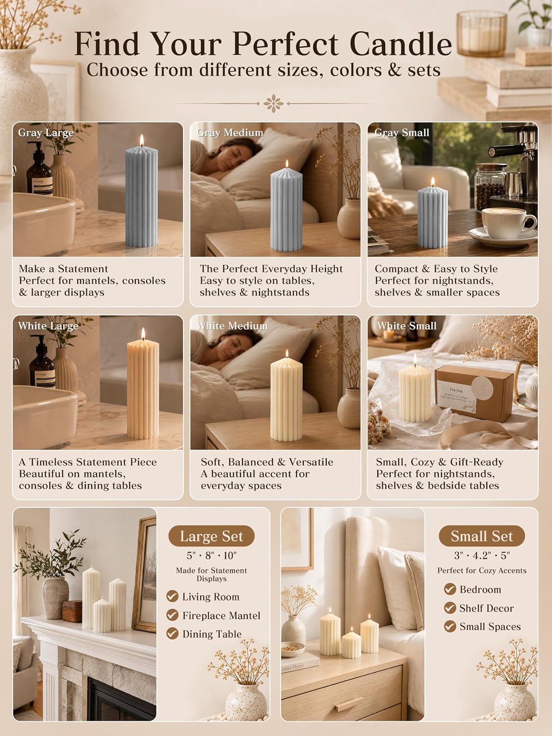 White Ribbed Pillar Candle