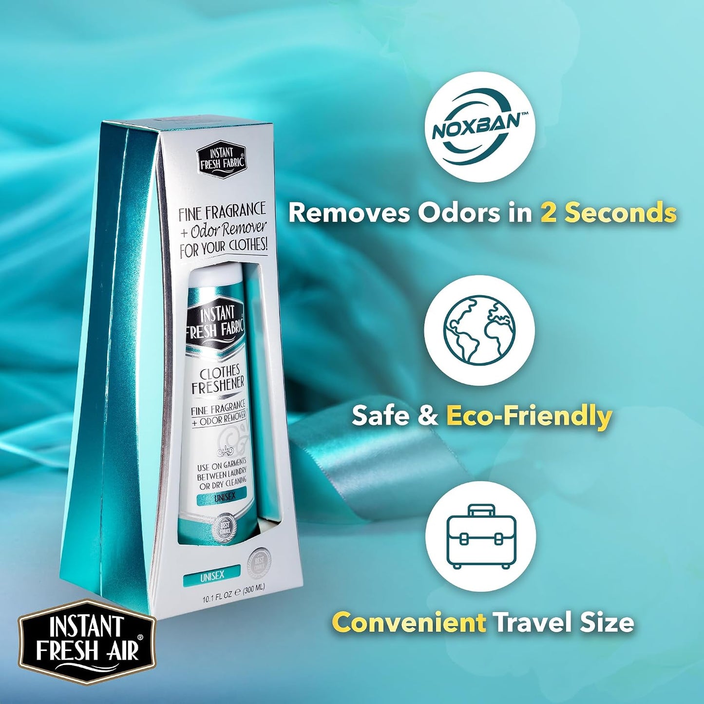 Fabric Freshener Spray & Deodorizer Odor Eliminator - Works Instantly with Noxban™ - Eco-Friendly Fabric Refresher & Odor Neutralizer - Safe for Garments, Linens, Bedding - Unisex
