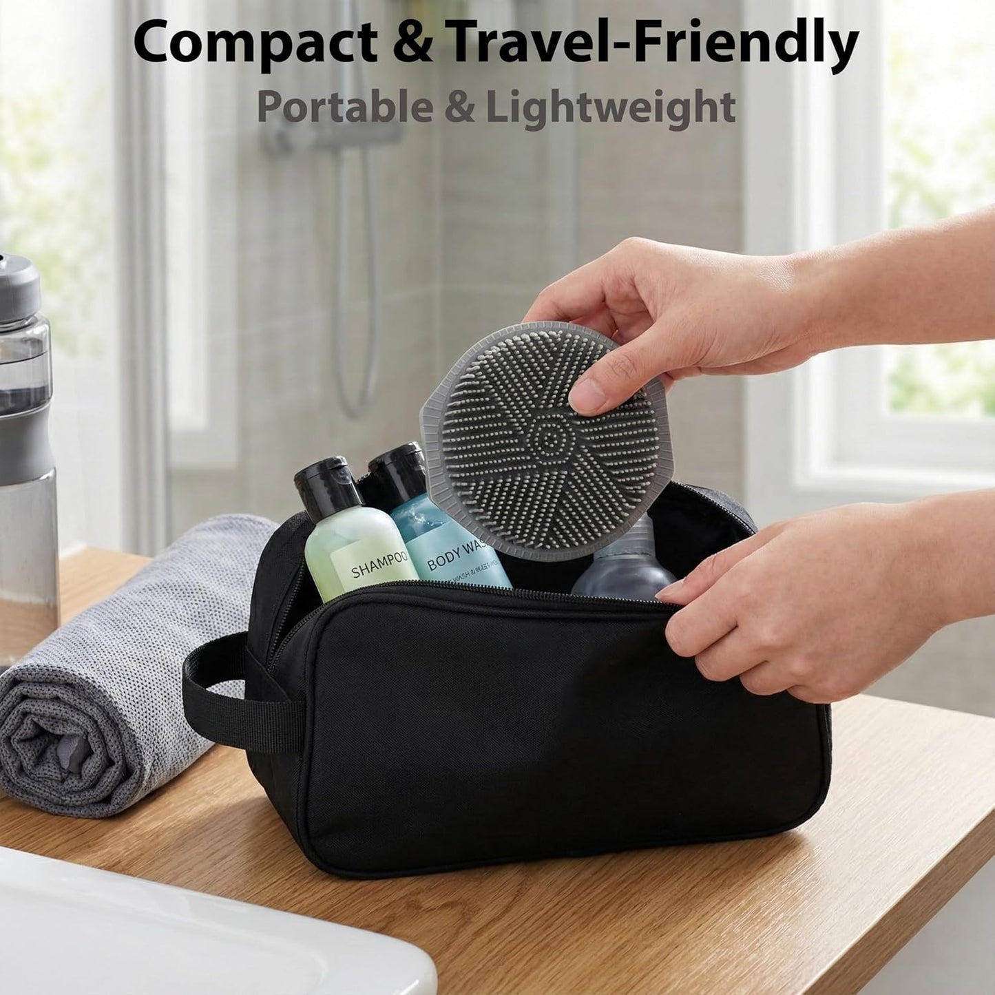 MtBoi 2 Pack Silicone Exfoliating Body Scrubber, Soft Silicone Loofah for Sensitive Skin, 2-in-1 Body Brush & Shower Head Massager, Easy to Clean, Rich Lather (Black&Purple)