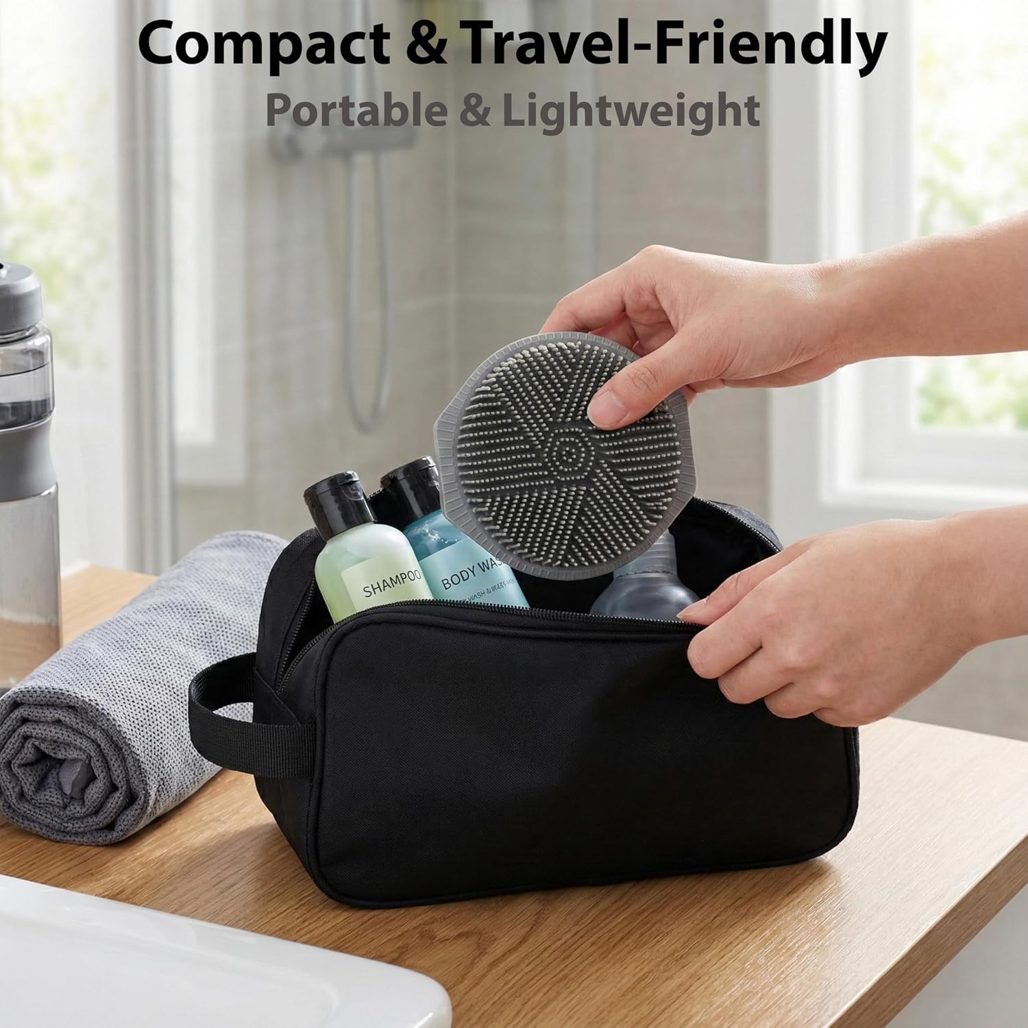 MtBoi 2 Pack Silicone Exfoliating Body Scrubber, Soft Silicone Loofah for Sensitive Skin, 2-in-1 Body Brush & Shower Head Massager, Easy to Clean, Rich Lather (Black&Purple)