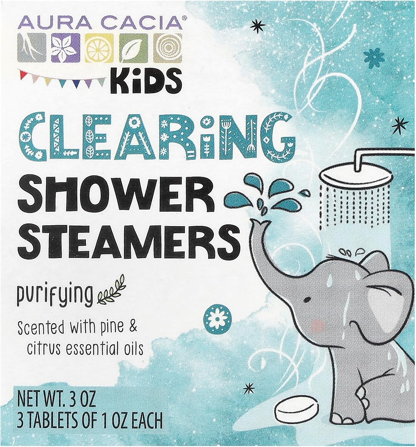Aura Cacia Kids, Clearing Shower Steamers, Purifying, 3 Tablets