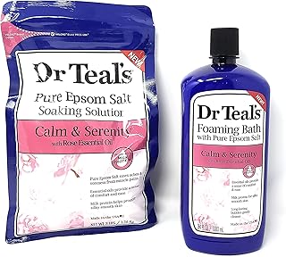 Bundle of Dr Teals Calm & Serenity with Rose Essential Oil (Made with Milk Protein): Pure Epsom Salt Soaking Solution 3 LBS & Foaming Bath 34 FL OZ