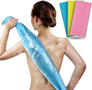 ARCH&M Exfoliating Washcloth & Shower Body Scrubber, 35 Inch, 3 Pack | Japanese & Korean Back Scrubber Towel, All Skin Type Daily Use in Shower, Textured Nylon, Smoother Skin, Quick-Dry