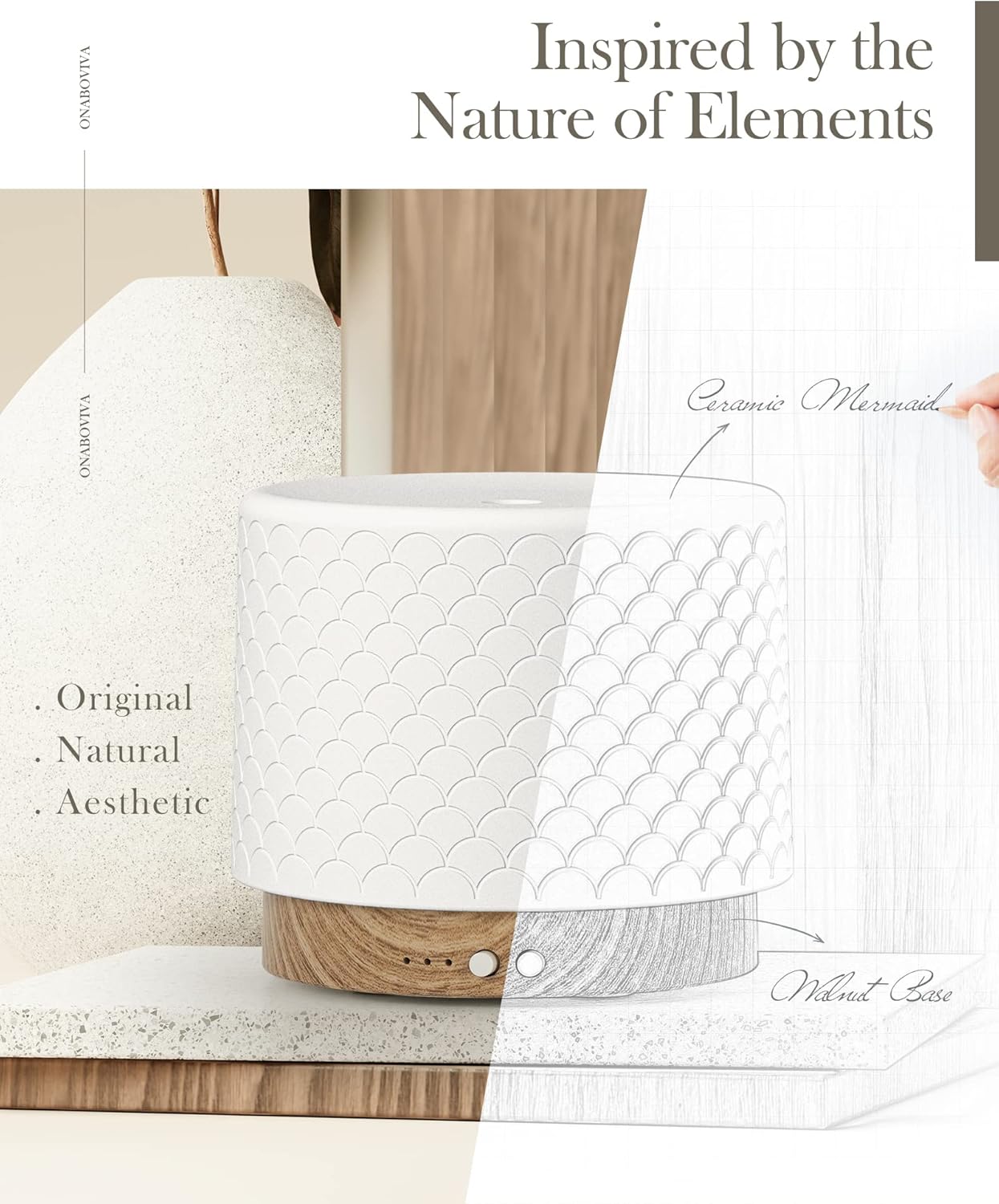 Essential Oil Diffuser - 280ml Ceramic Diffuser for Large Room & Commercial Use, 2.4MHz Aromatherapy Diffuser with Cool Mist Humidifier & Night Light, Ideal for Bedroom, Office, Yoga, Spa, Gifts