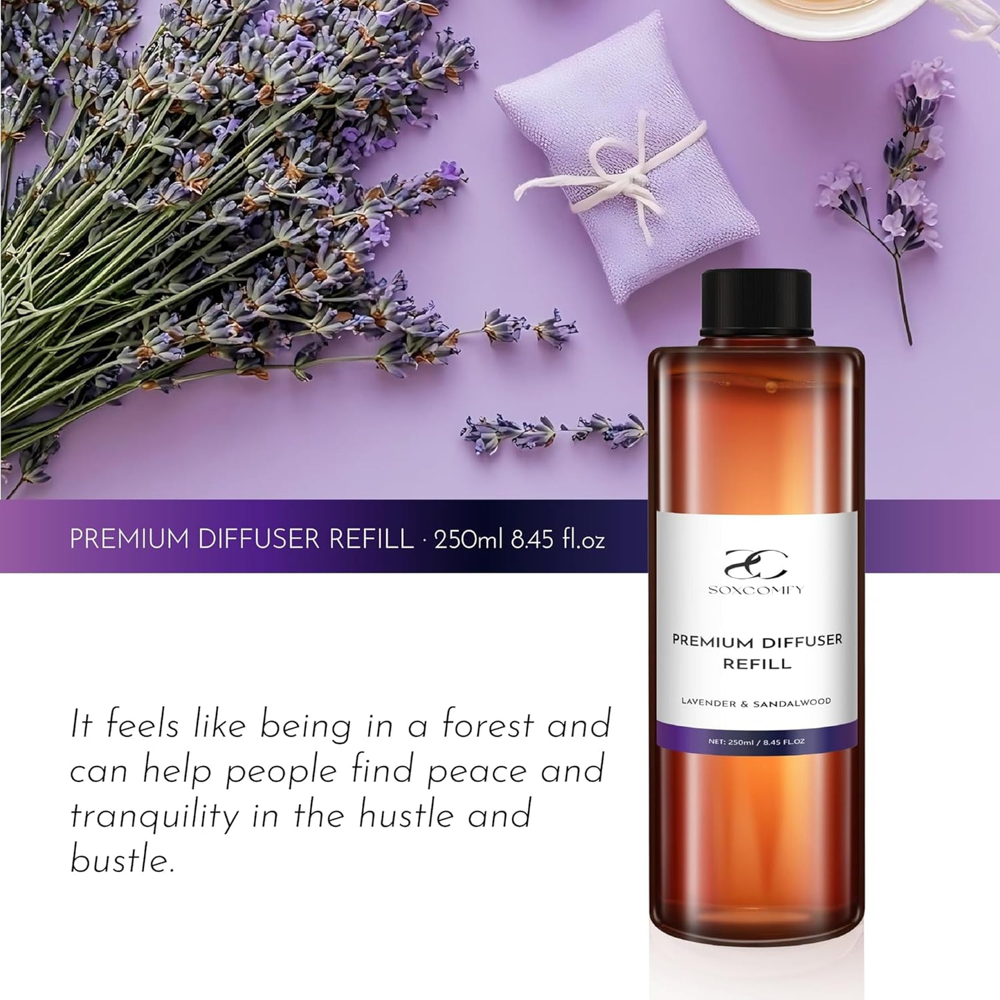 Diffuser Oil Refill, 250ml / 8.45 fl oz, Lavender & Sandalwood - Reed & Aromatherapy Diffuser Oil, Long-Lasting Home Fragrance, Sweet Orange & Cedarwood Notes