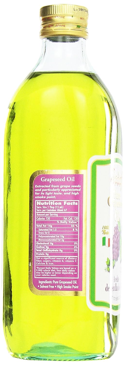 Sadaf Grapeseed Oil - Grape seed Oil for cooking - Healthy cooking oil - High Smoking Point - Cast Iron Seasoning, Skincare, Haircare, and make essential oils - Product of Italy. 33.8 Fl oz (1 L)