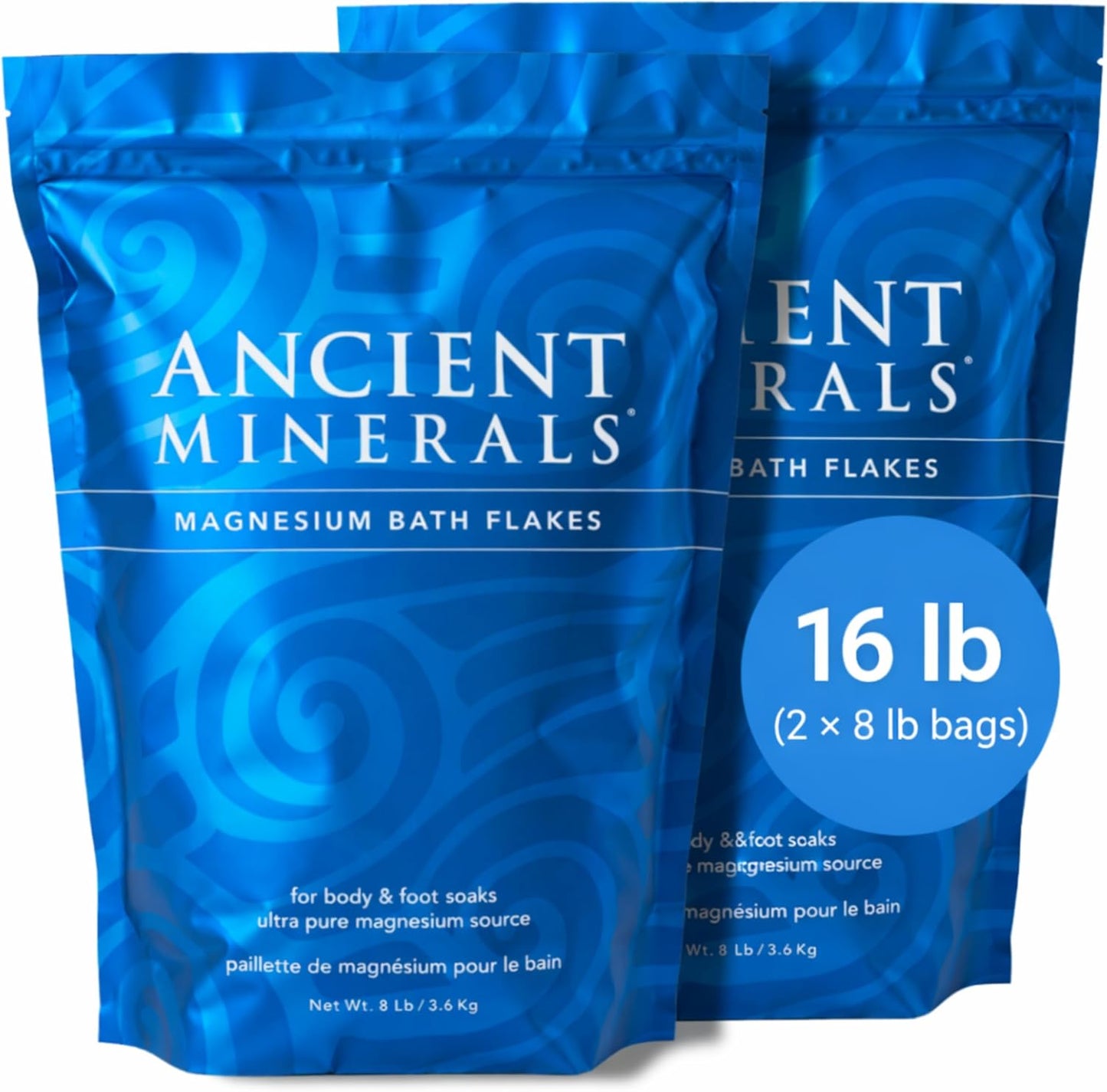 Ancient Minerals Magnesium Bath Flakes – Pure Zechstein Magnesium Chloride for Soaking and Whole-Body Replenishment (16 lb)