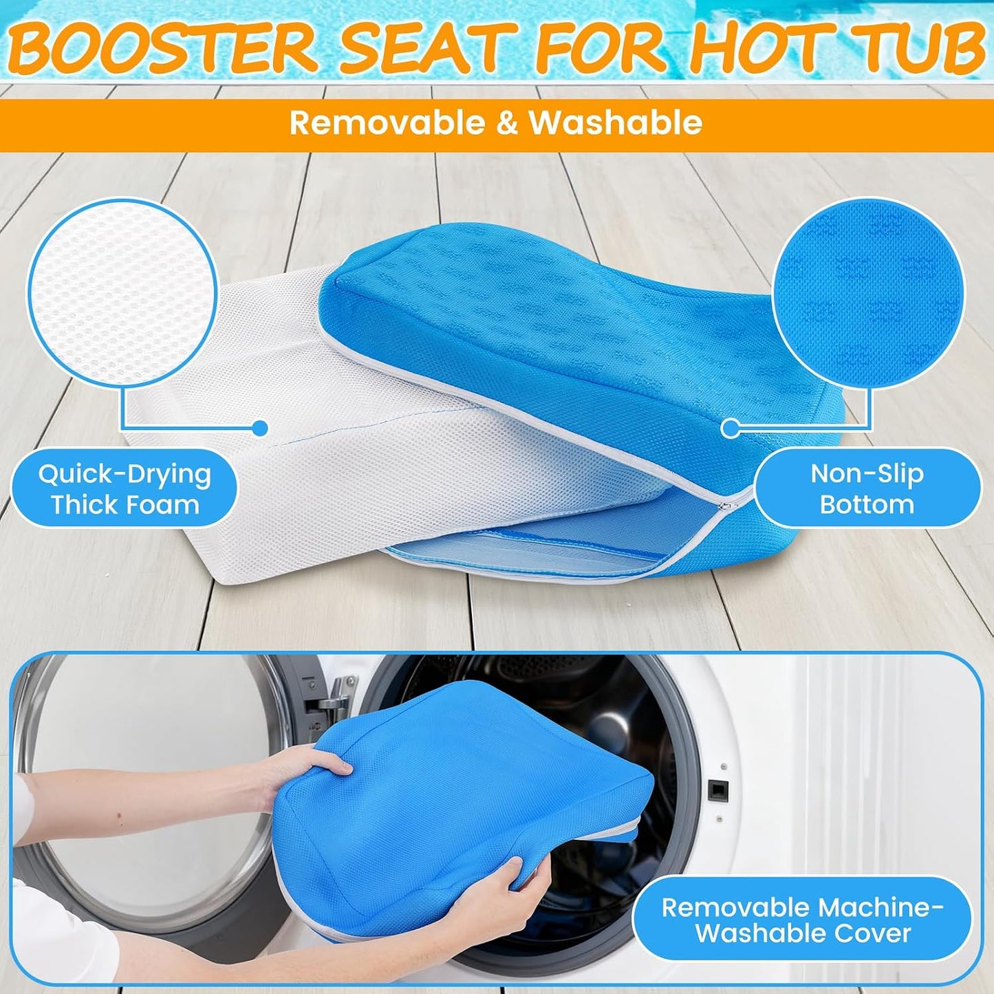 Hot Tub Booster Seat for Adults,Weighted Spa Seat Cushion Raises Seating Height 5 Inch，Non Floating Hot Tub Cushion with Washable Cover for Intex Coleman SaluSpa Spa,Navy Blue