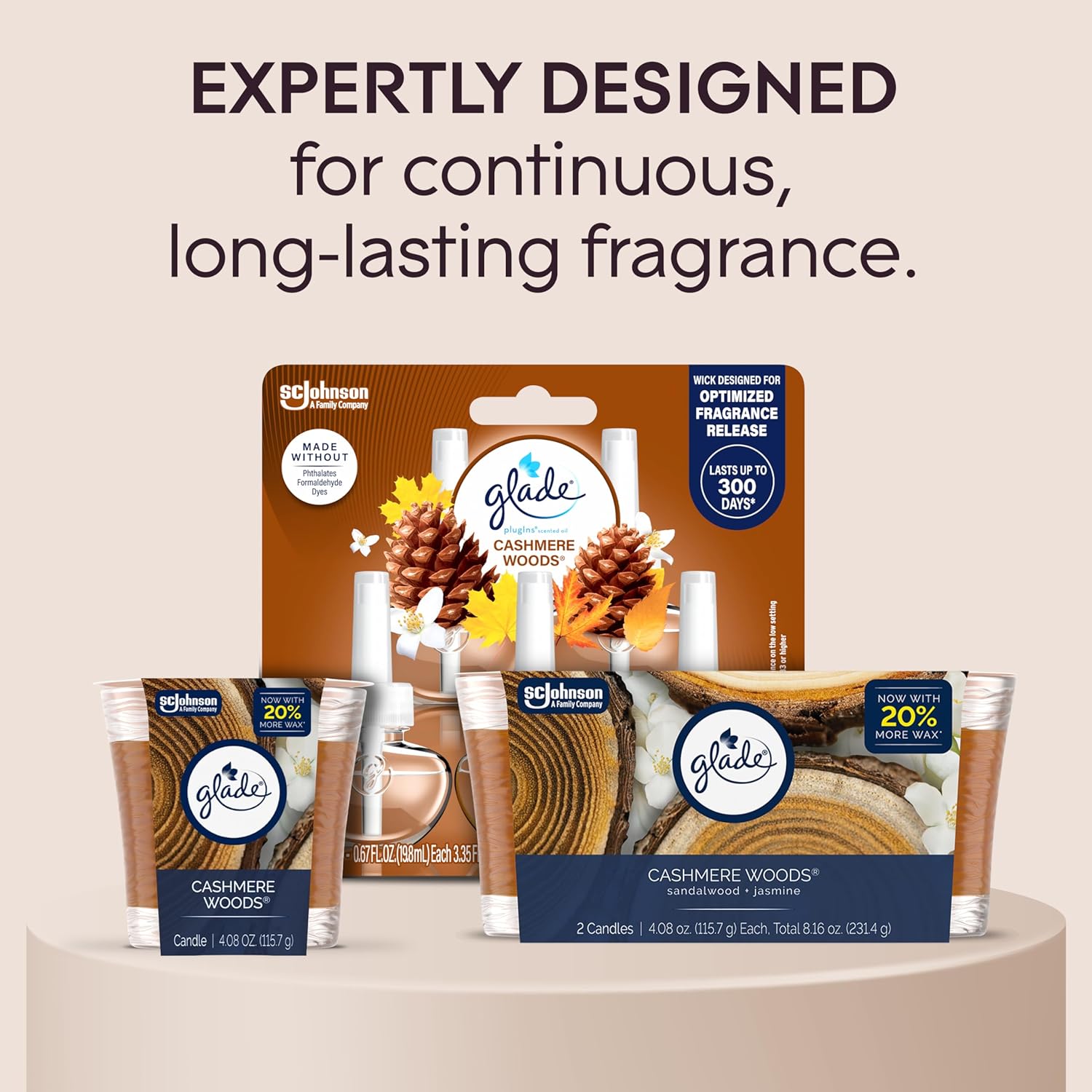 Glade 1-Wick Scented Candle Jar, Cashmere Woods, Air Freshener Infused with Essential Oils, 4.08 Oz, 2 Count