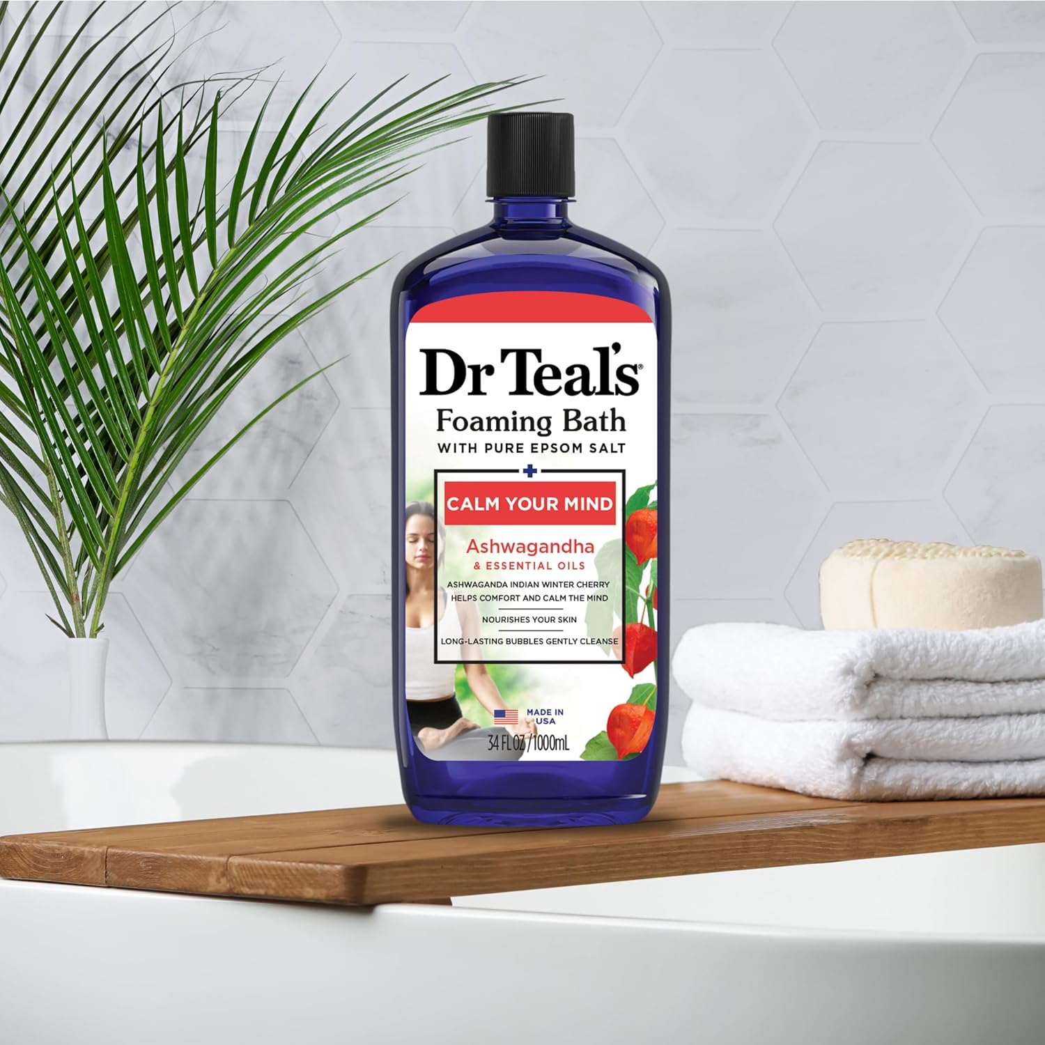 Dr Teal's Foaming Bath with Pure Epsom Salt, Ashwagandha, 34 fl oz (Pack of 4)