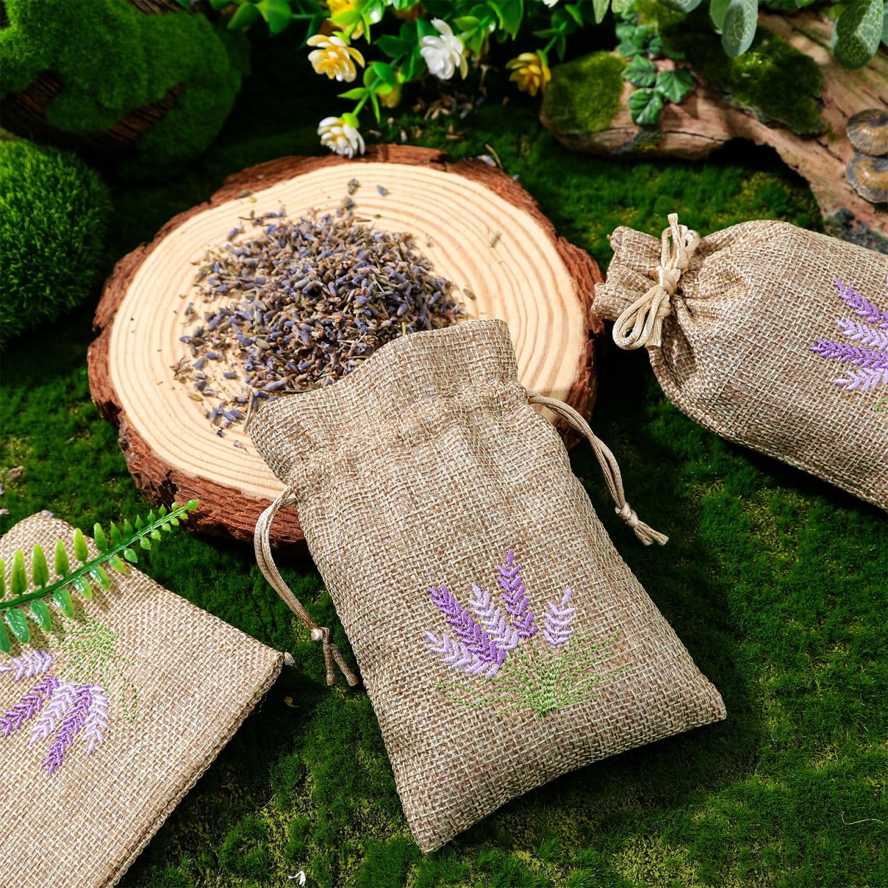 10 Pack Empty Sachet Bags 5.51X3.93 Inch Refillable Linen Drawstring Bags for Lavender Dried Flowers Drawer Closet Car Home Fragrance