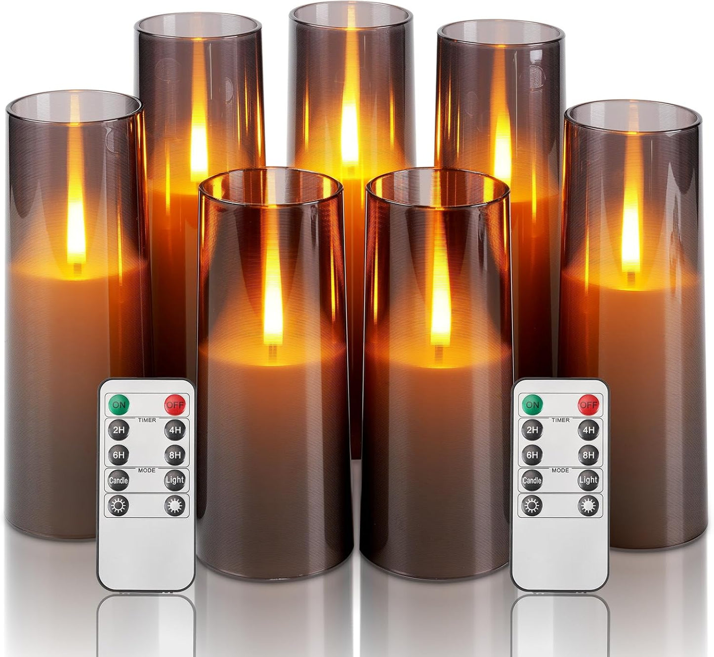 Homemory Grey Flameless LED Candles with Remote & Timer, Battery Operated, Fake Candles, Modern Home Decor, or Outdoor Events Set of 7