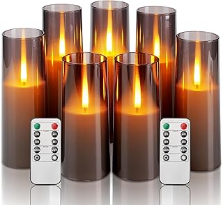 Homemory Grey Flameless LED Candles with Remote & Timer, Battery Operated, Fake Candles, Modern Home Decor, or Outdoor Events Set of 7