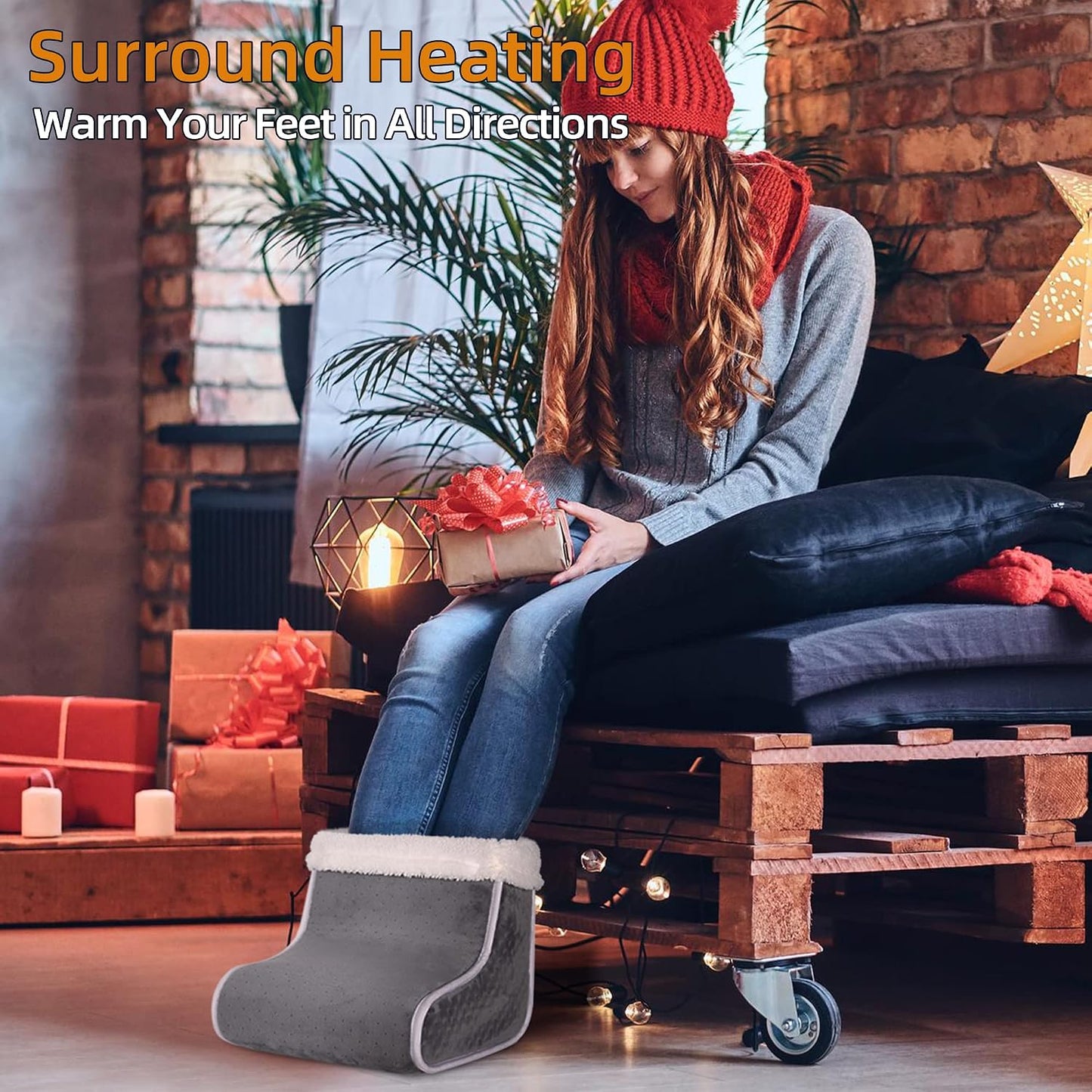 Electric Heated Foot Warmer - KLADNDER Heating Foot Warmer for Men & Women, Feet Warmer with 6 Temperature Setting 4 Timer Setting, Auto Shut Off Washable Inner Lining, Fast Heat Use for Winter Gifts