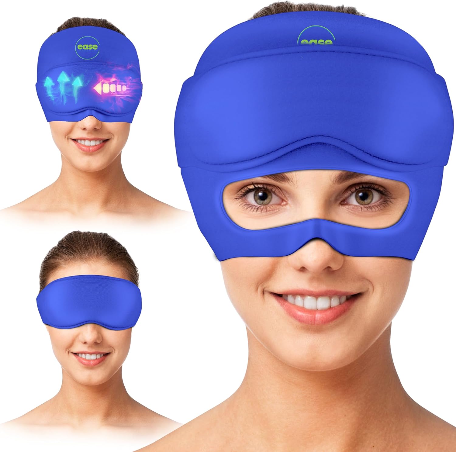 Headache Relief Cap - 2 in 1 Soothing Migraine Relief Cap with Detachable Eye Mask 20% Extra Gel - Headache Hat for Migraines - Cold Ice Head Wrap Products for Stress, Tension, Hangover & Puffy Eyes