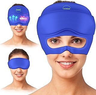 Headache Relief Cap - 2 in 1 Soothing Migraine Relief Cap with Detachable Eye Mask 20% Extra Gel - Headache Hat for Migraines - Cold Ice Head Wrap Products for Stress, Tension, Hangover & Puffy Eyes