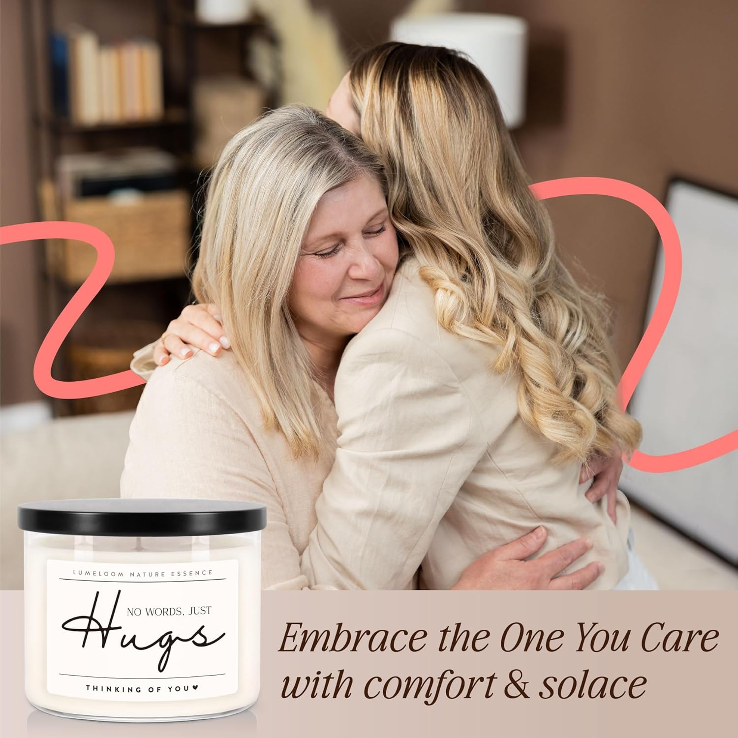 LUMELOOM Sympathy Gifts for Loss of Loved One, Memorial Gifts, 14.5oz, Large 3-Wick Lavender Scented Soy Wax Candle, No Words Just Hugs, Bereavement, Condolence, Grief, Think of You Candle for Women