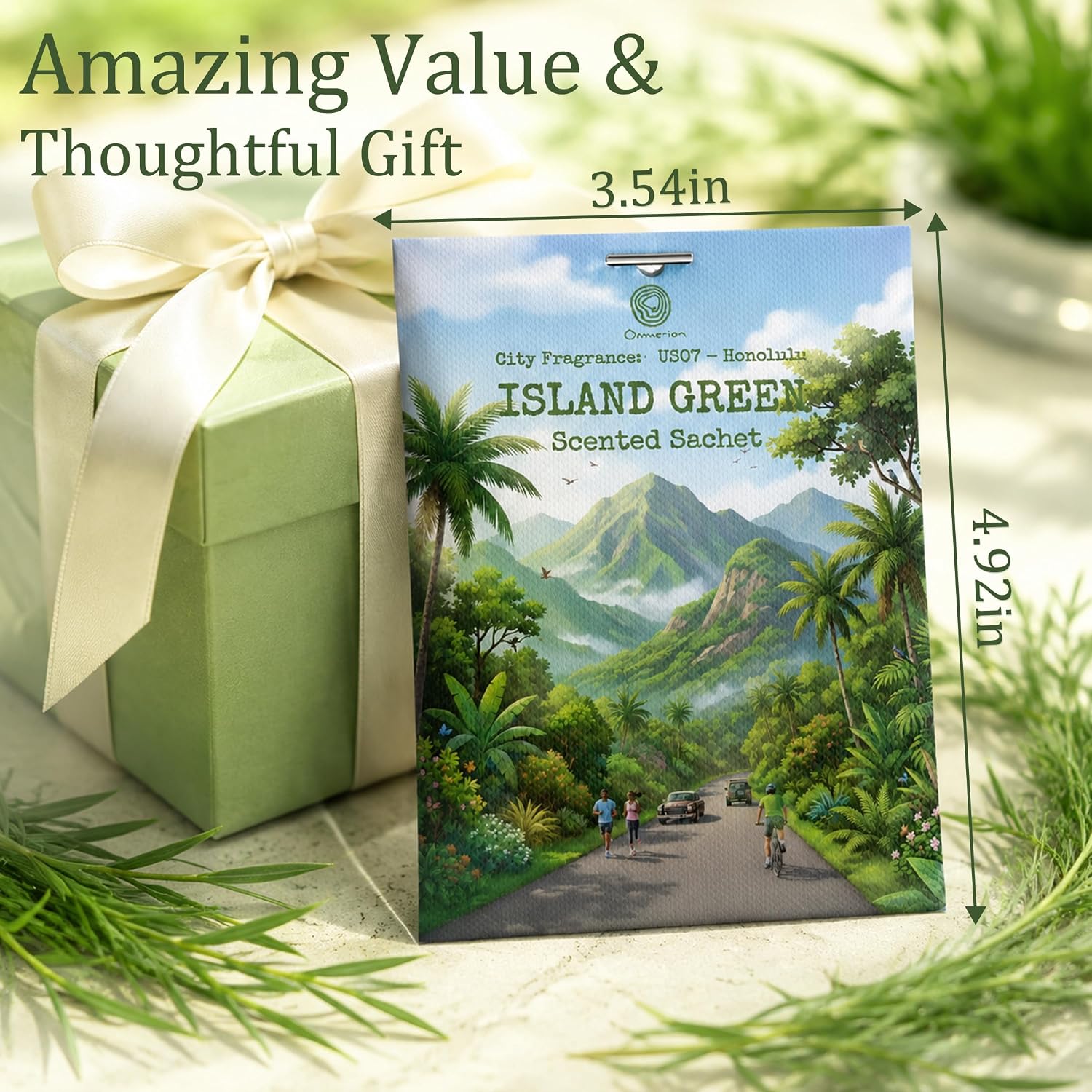 US07-Honolulu Island Green Scented Sachets for Drawers and Closets, Car Air Freshener Bags, Island Green Closet Freshener and Odor Eliminator for Wardrobe, Dresser, Car 12 Pack