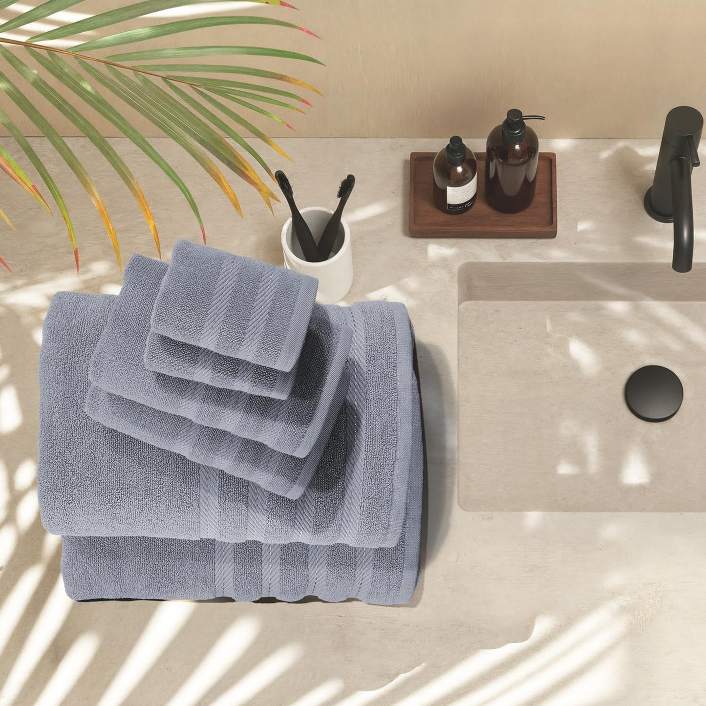 Hearth & Harbor Bath Towels for Bathroom - 100% Ring Spun Cotton Luxury Bathroom Towels - Soft & Highly Absorbent Bath Towels Set, 6 Piece Set, Stone Blue