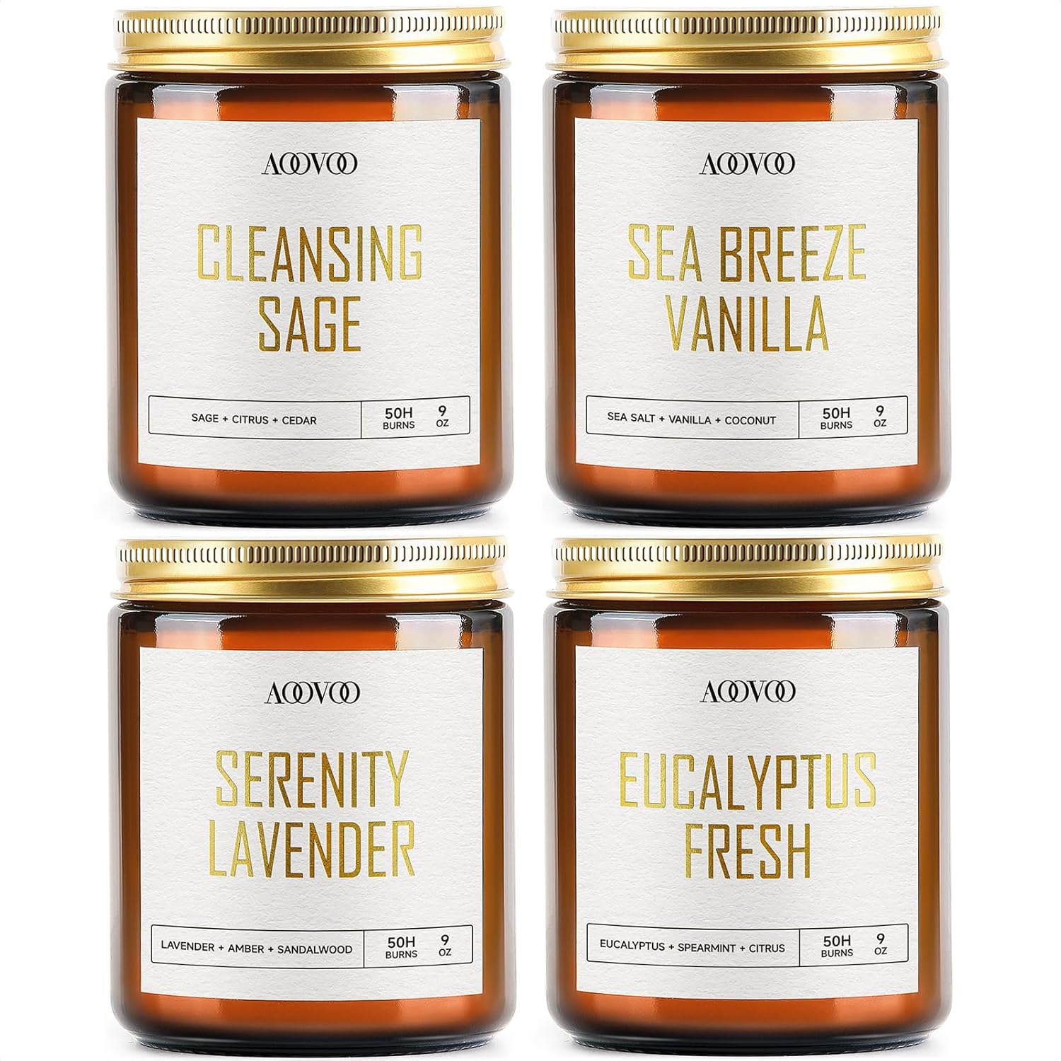 AOOVOO Scented Candles - 4PC Candle Set, 36 oz Soy Candles, Soy Candle for Home Scented, Lavender/Vanilla/Eucalyptus/Sage