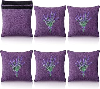 SATINIOR 6 Pack 6 x 6 Inch Embroidered Lavender Sachet Bags Sachet Empty Bags with Hook and Loop Fasteners Cotton Linen Pouch for Filling Spice Jewelry for Wedding (Purple,Novelty)