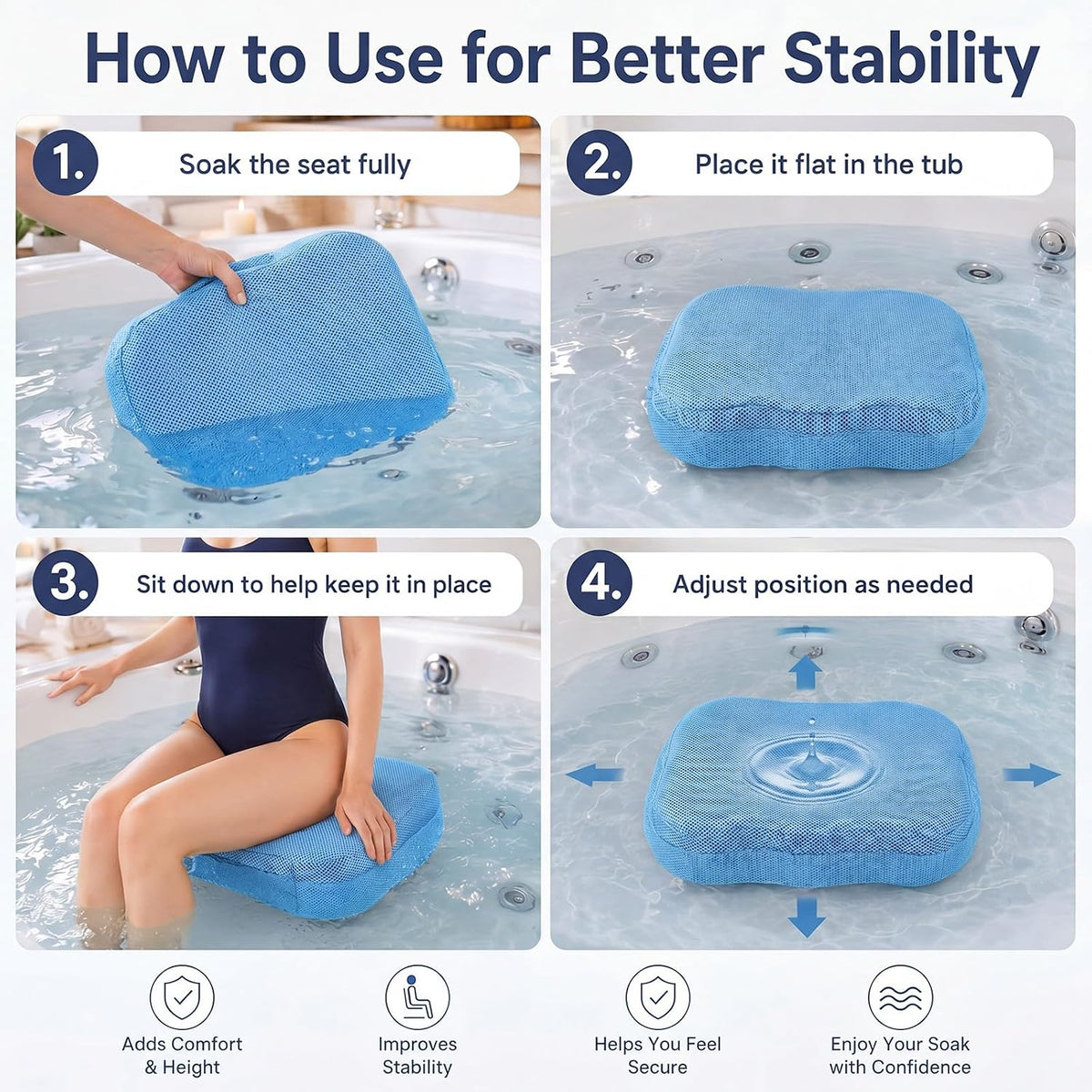 Yerliker 1 Pcs Foldable Hot Tub Booster Seats for Adults, Weighted Spa Seat, Blue
