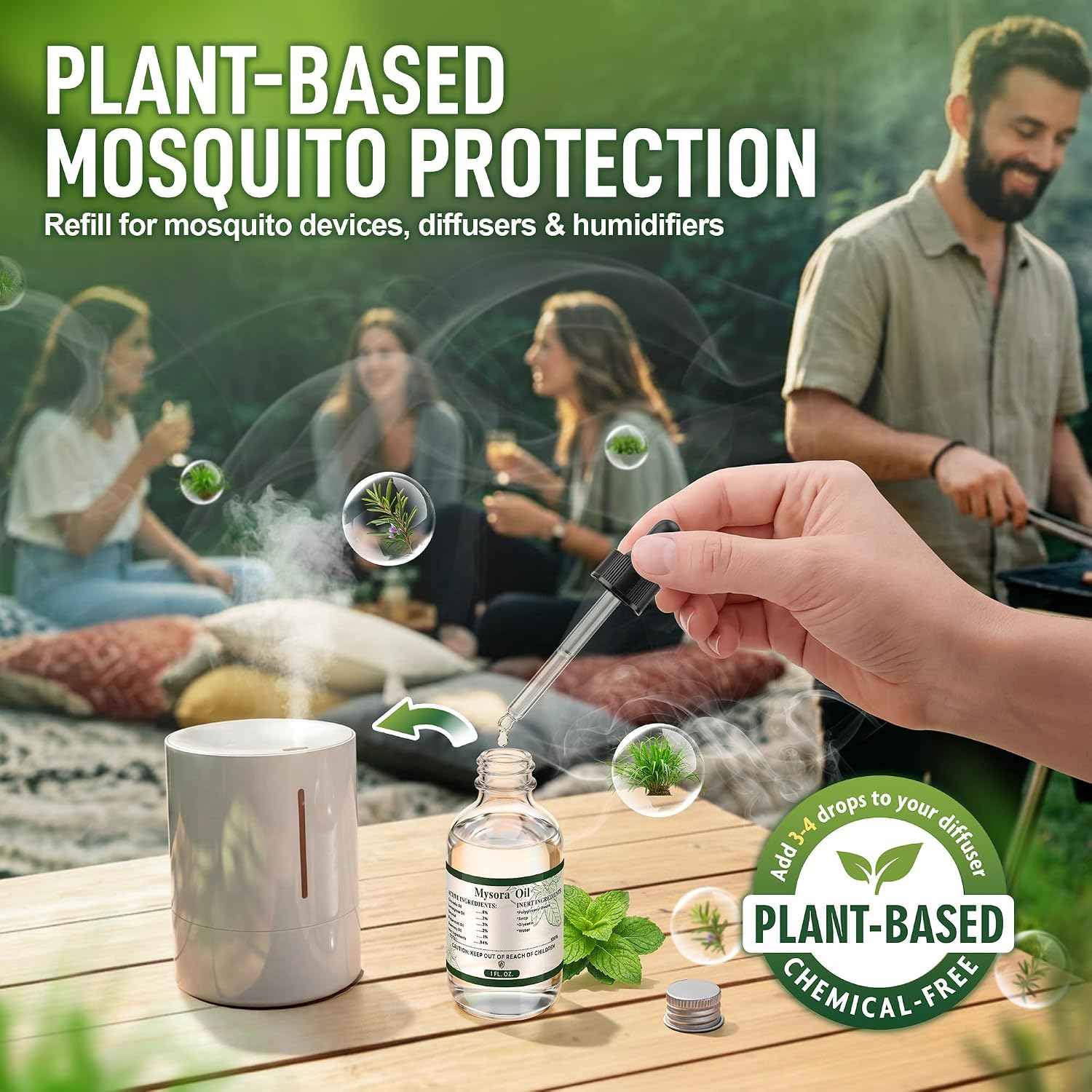 Mosquito Repellent Essential Oil Refill, 2oz Citronella Oil with Dropper for Diffusers, Humidifiers & Patio Devices, Plant-Based Bug Repellent for Camping, Hiking, Home Indoor & Outdoor Use
