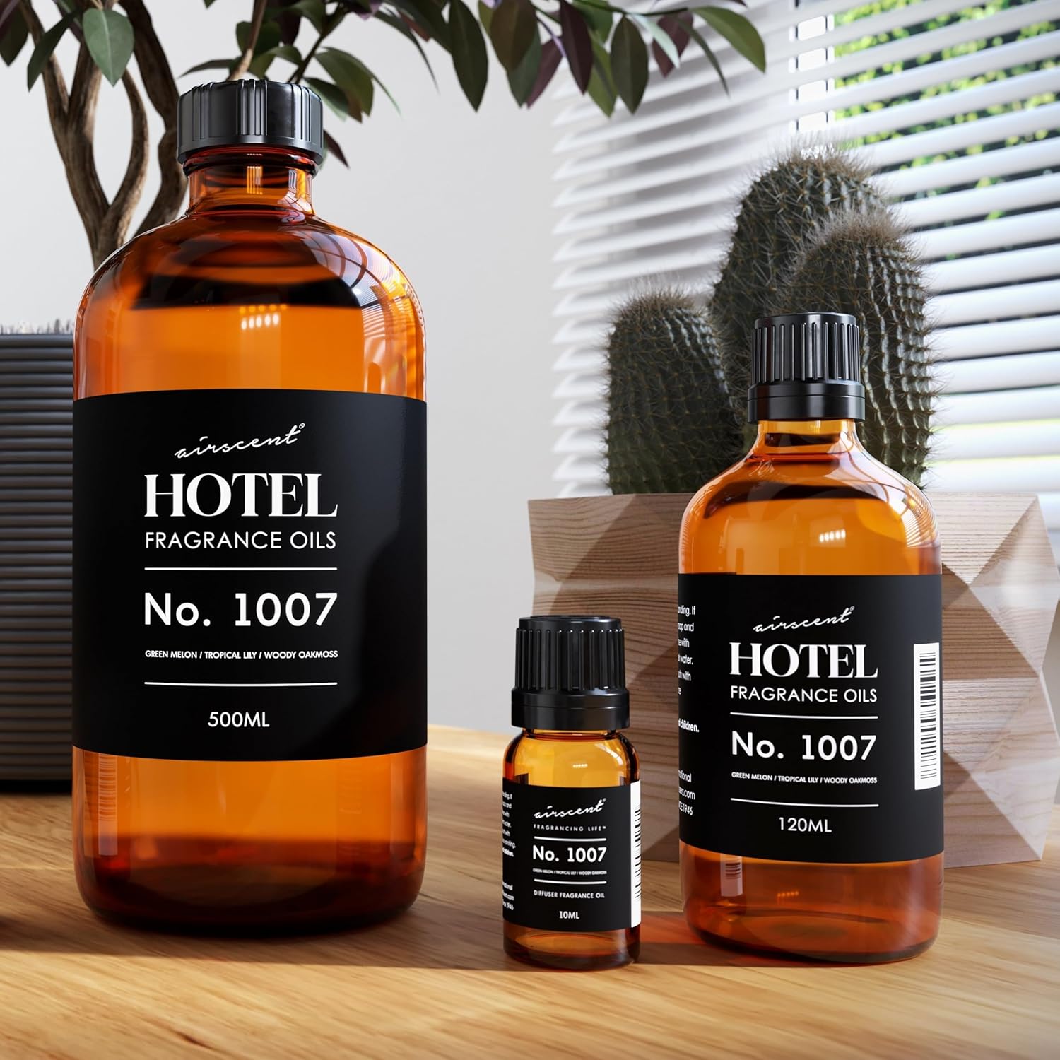 AirScent Hotel Diffuser Oil No. 1007 - Green Melon, Tropical Lily & Oakmoss - Hotel Scent Dupe Premium Fragrance Oil for Ultrasonic and Waterless Diffusers and Crafting - 10 mL, .34 fl oz Bottle