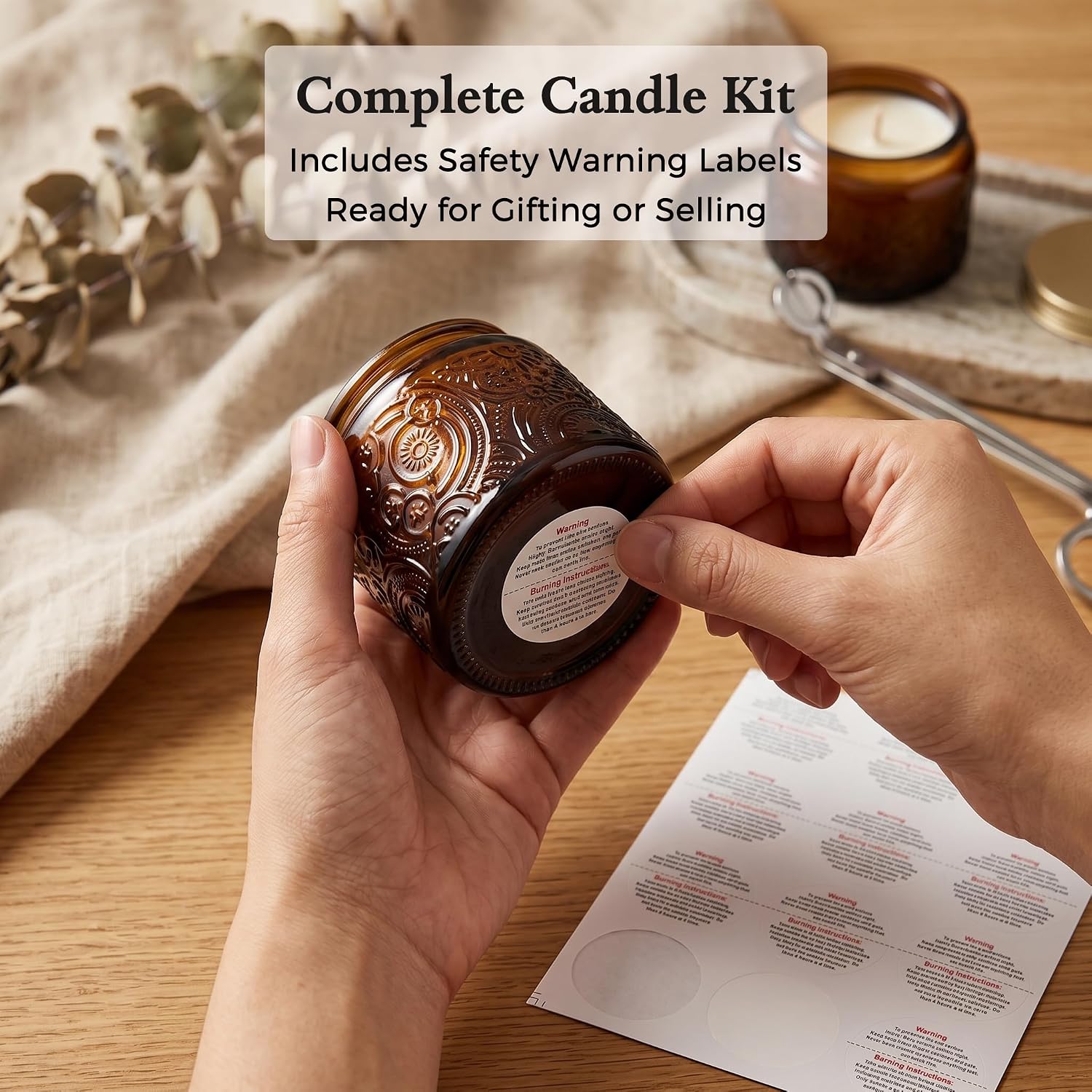 4 oz Mocha Sun Moon Stars Candle Jars with Bamboo Lids, 18 Pack | Patented Embossed Design, Includes Wick Centering Devices & Warning Labels, Multiple Color Options