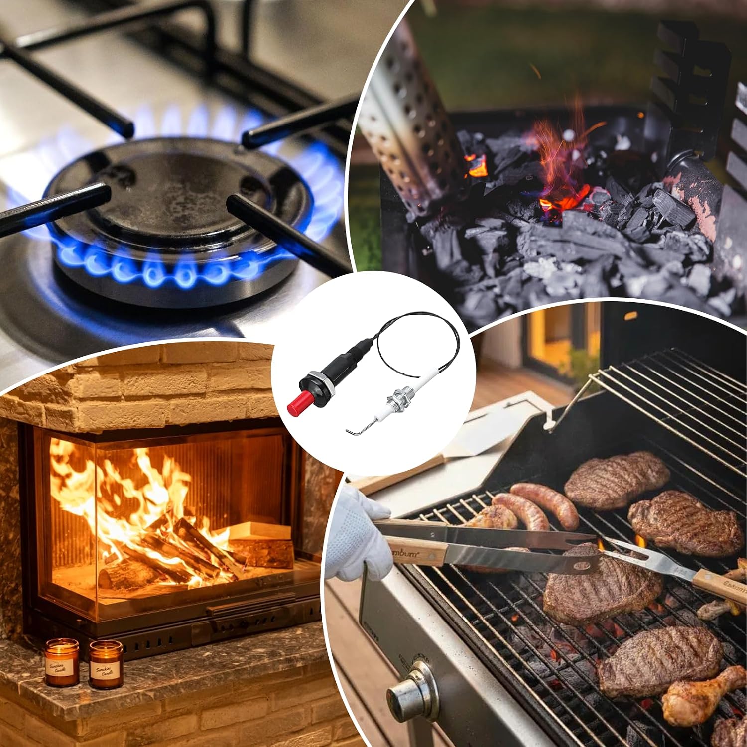 Grill Igniter, Long Nose BBQ Lighter – Upgraded Piezo Electric Push-Button Igniter for Gas Grill, Fire Pit, Camping Stove, Candle(2 Set)