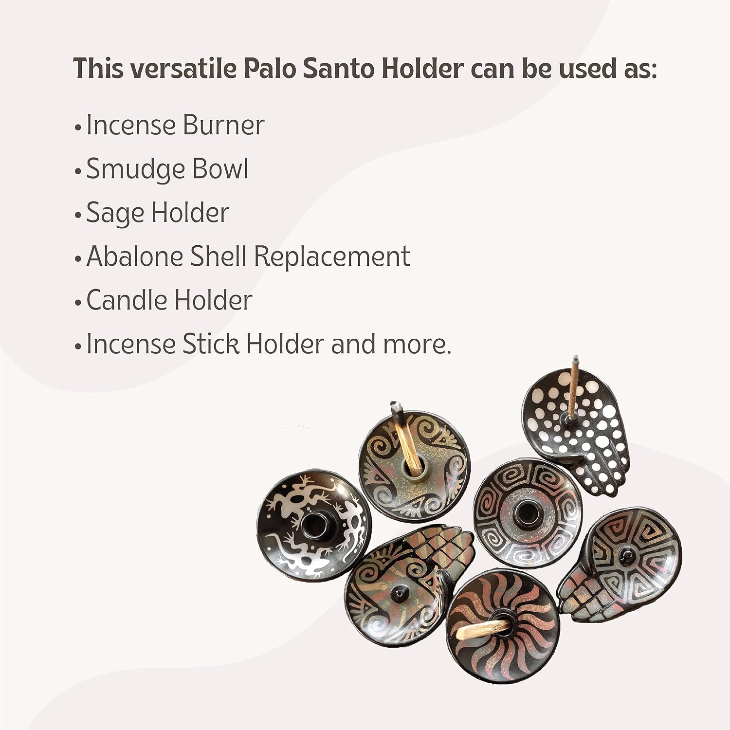 Palo Santo Holder with 5 Sticks - Luna Sundara Handmade Ceramic Incense Burner - Black & White Maze Chulucanas Pottery from Peru - Smudge Bowl for Sage - Aromatherapy Gift Set