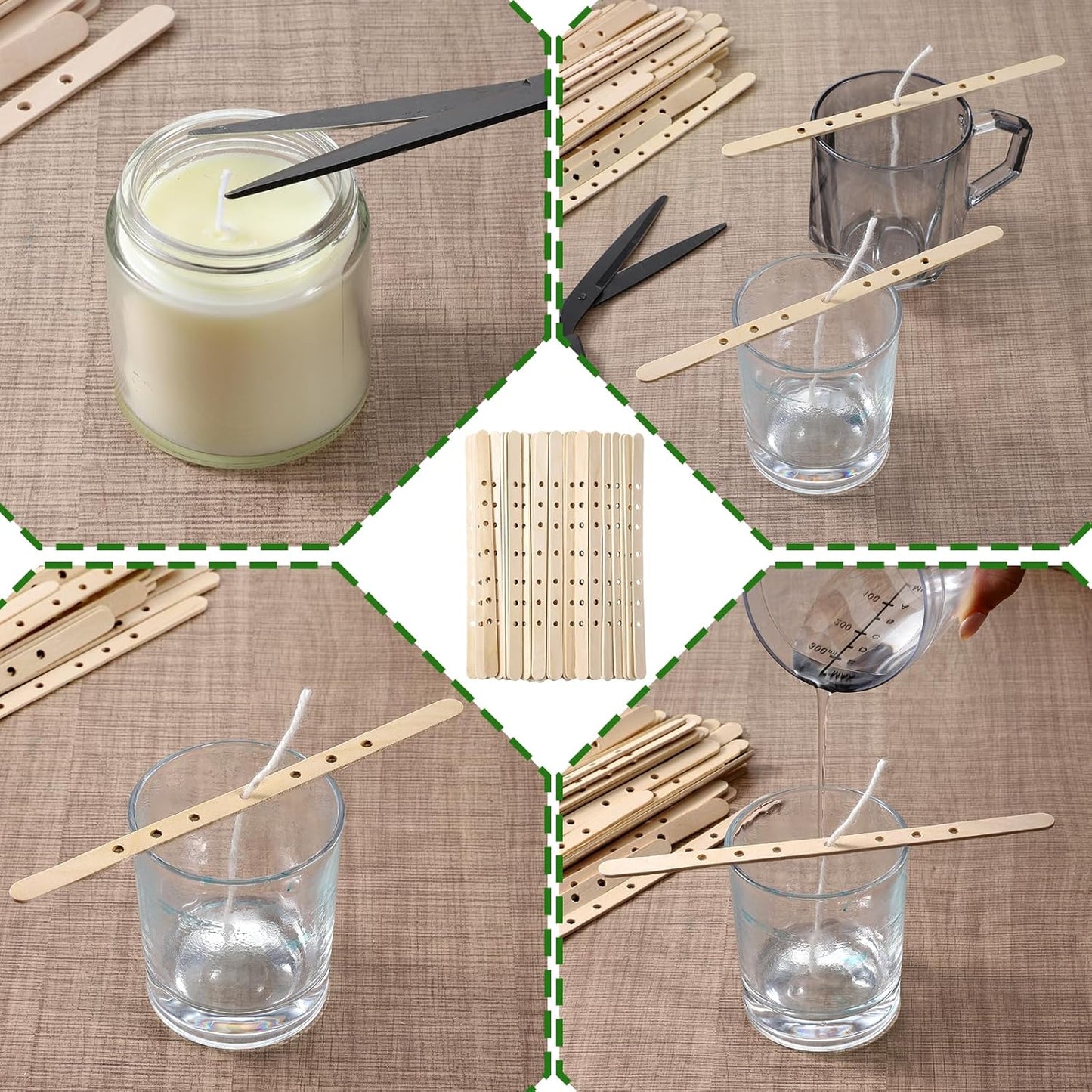 Wooden Candle Wick Holders 50 Pcs 7 Holes Wick Centering Devices Candle Multiwick Bars Candles Making Bars Wax Stick Clips Center Tool for DIY Wax Crafting Material Supplies