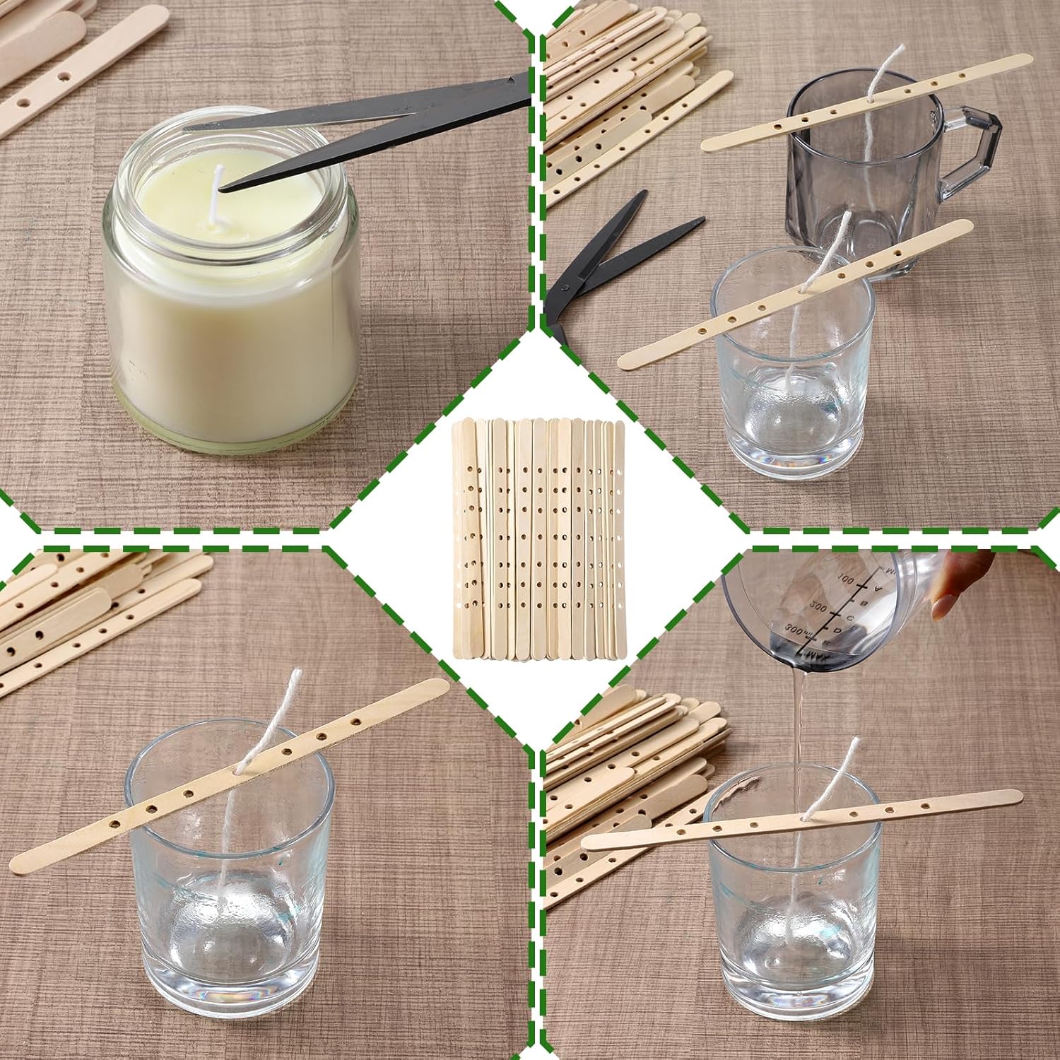 Wooden Candle Wick Holders 50 Pcs 7 Holes Wick Centering Devices Candle Multiwick Bars Candles Making Bars Wax Stick Clips Center Tool for DIY Wax Crafting Material Supplies