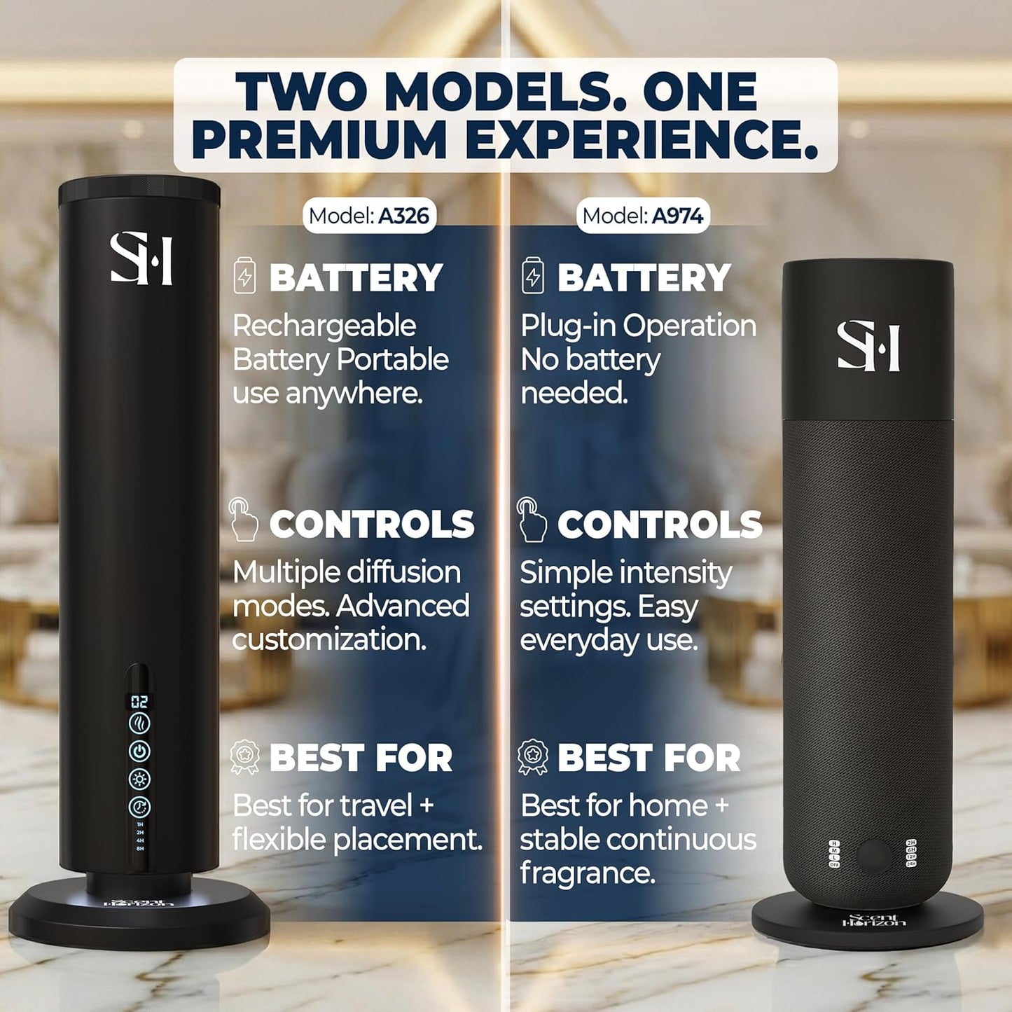 Hotel Waterless Scent Diffuser for Home Large Room - Tower Design 2026, Oil Diffusers for Home, Hotel Aroma Oil Diffuser, Luxury ColdAir Home Diffuser for Office & Whole House, Set 3x15ml Diffuser Oil