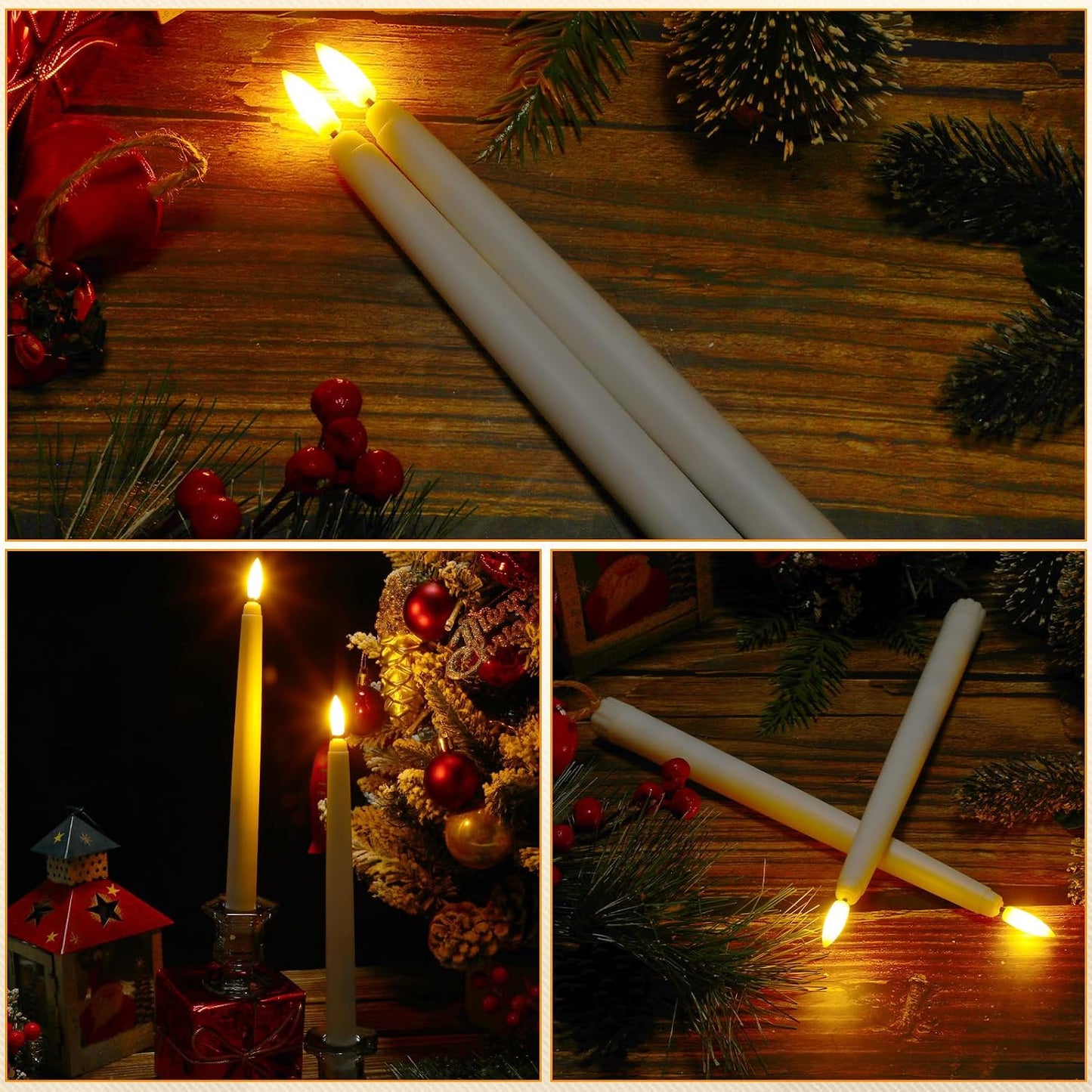 Baquler 100 Pcs 9.7 Inch Flameless Taper Candles Battery Operated Taper Candles Bulk LED Flickering White Candlesticks for Wedding Church Table Centerpiece Halloween Christmas Party Decor
