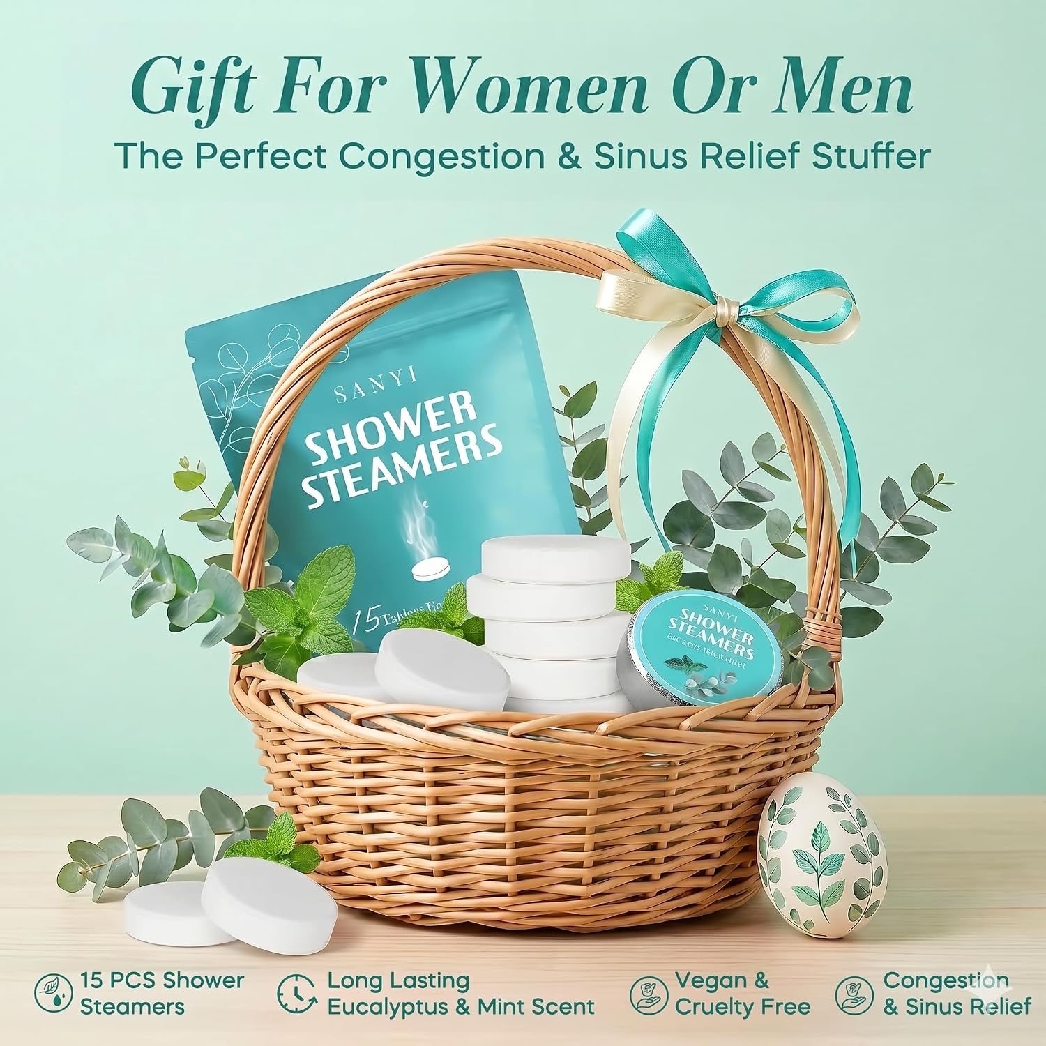 Shower Steamers Aromatherapy 15 Pack, Fathers Gifts, Eucalyptus & Mint Shower Bombs with Natural Essential Oils, Quick Sinus Relief Nasal Congestion, Relaxation Home Spa Gifts for Women Men