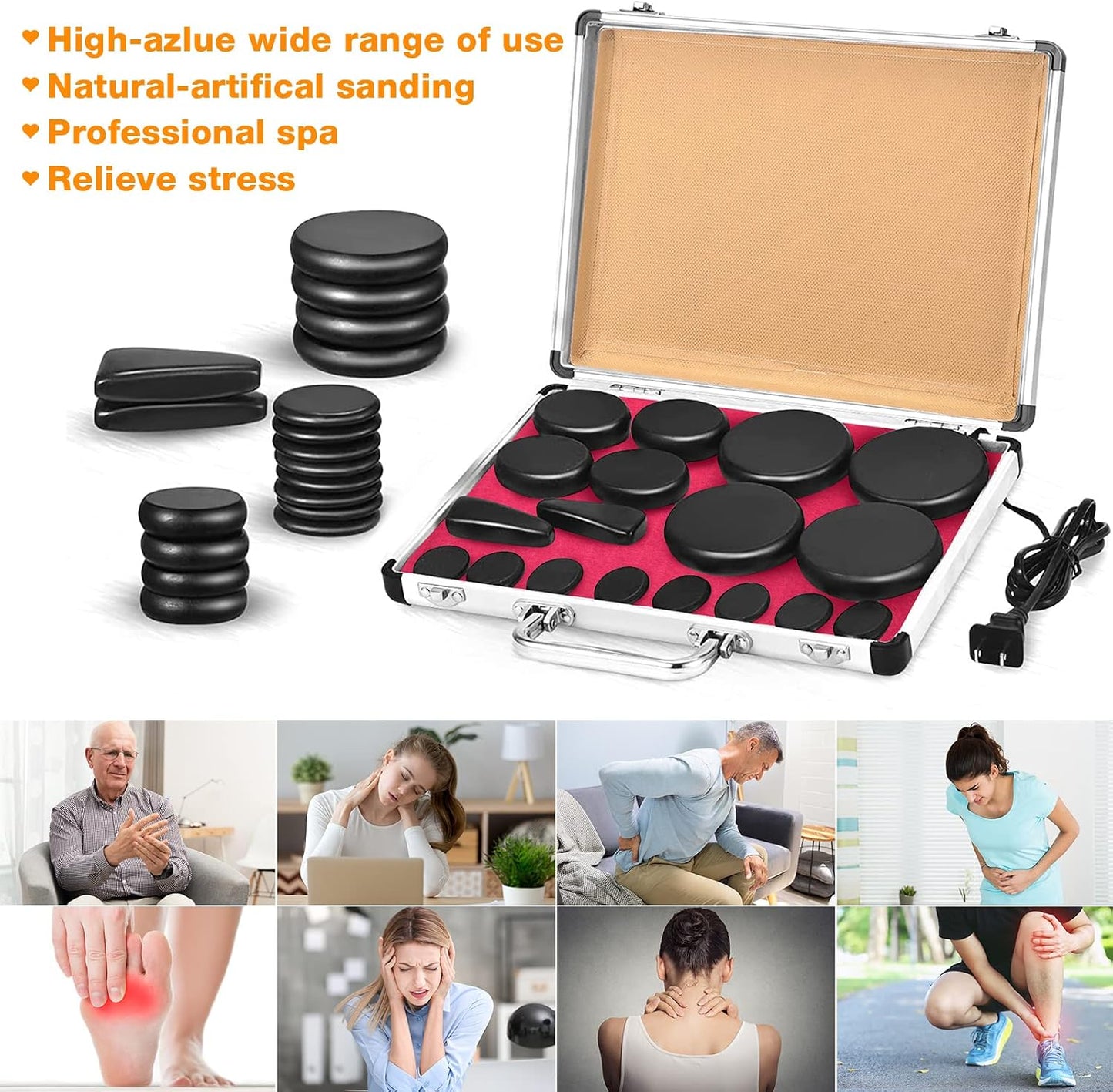 Yunsailing 18 Pcs Hot Stones Massage Set with Electric Heater Box 110v Basalt Massage Rock Kit for Professional Home Spa Warming Relaxing Relief, Constant 50°c (122°f)(Temperature Constant)