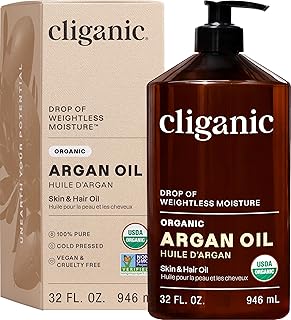 Cliganic Organic Argan Oil for Hair, Face & Skin (Bulk, 32oz with Pump) - 100% Pure, Cold Pressed