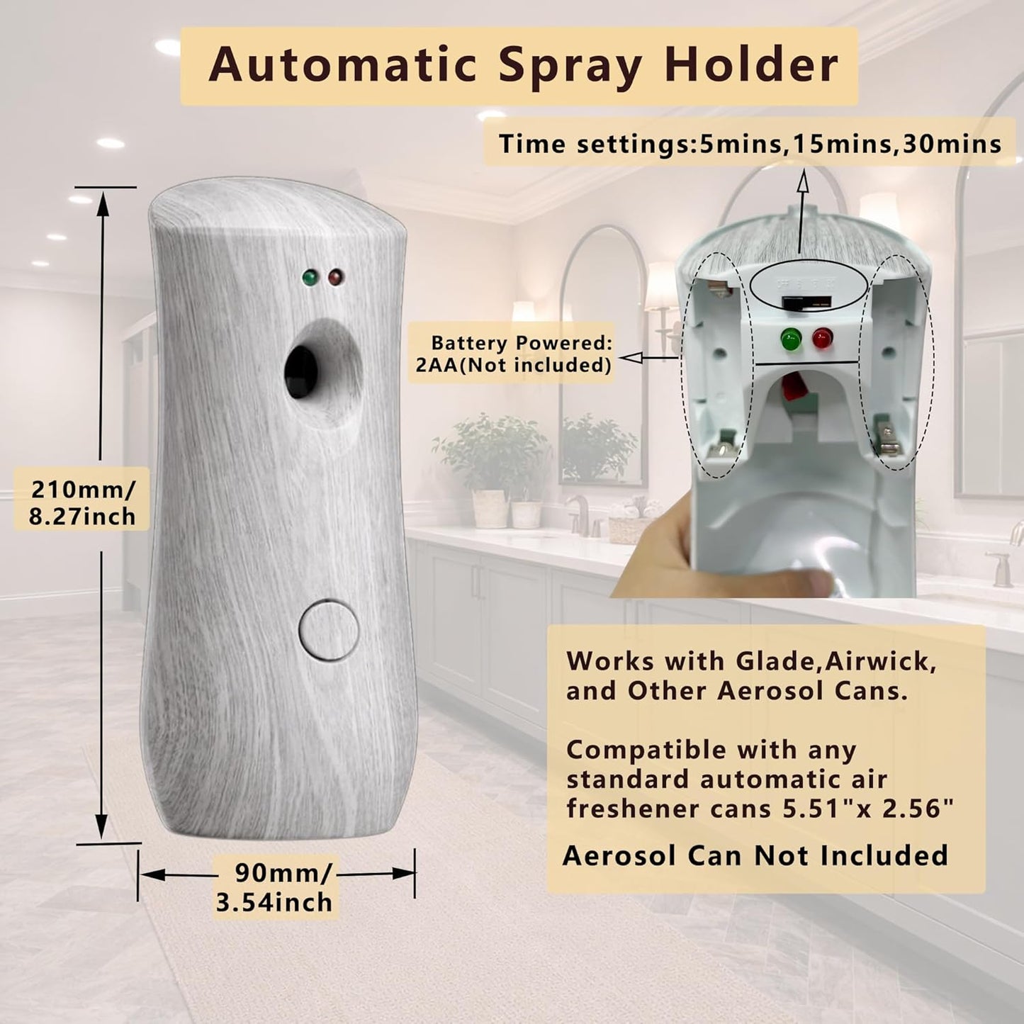 Automatic Air Freshener Spray Dispenser (2-Pack), Free Standing or Wall Mounted,Battery Operated Sprayer for Home, Indoor, Bathrooms, Offices, Hotels and Commercial Places (BHW-01)
