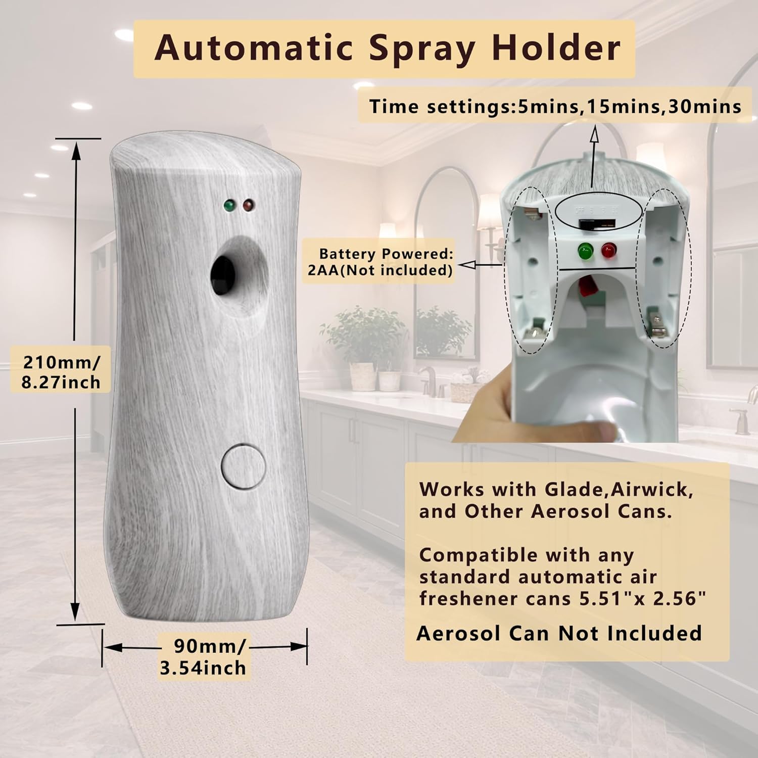 Automatic Air Freshener Spray Dispenser (2-Pack), Free Standing or Wall Mounted,Battery Operated Sprayer for Home, Indoor, Bathrooms, Offices, Hotels and Commercial Places (BHW-01)