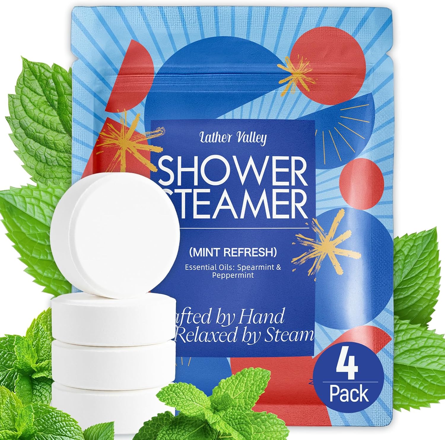 Shower Steamers Aromatherapy & Sport, 100% Pure Natural Essential Oils, Energy Refresh & Invigorating, Relaxing, Spa & Birthday Gifts for Women & Men, Self Care – Spearmint & Peppermint, 4 Pack