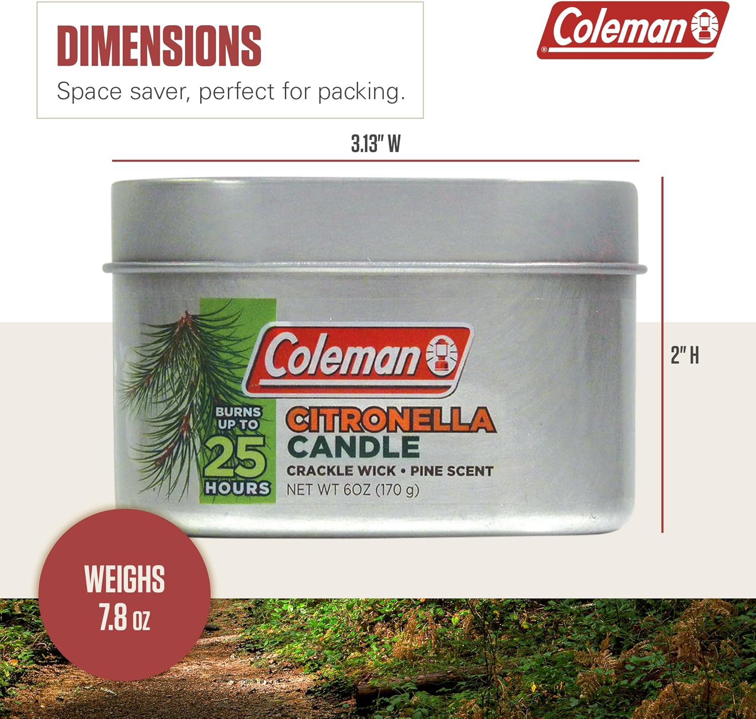 Coleman Scented Outdoor Citronella Candle with Wooden Crackle Wick, Pine Scent, 6 oz (Pack of 6)