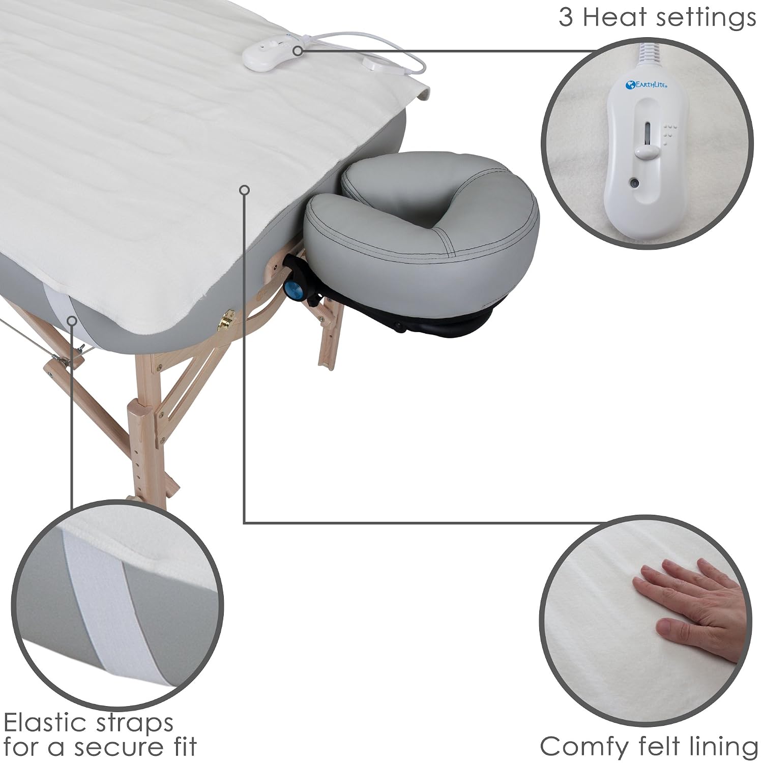 EARTHLITE Bodyworker’s Choice Massage Table Warmer – Adjustable Heat Settings, Soft Felt-Lined Heating Pad (30” x 71”) | Professional Quality Assurance