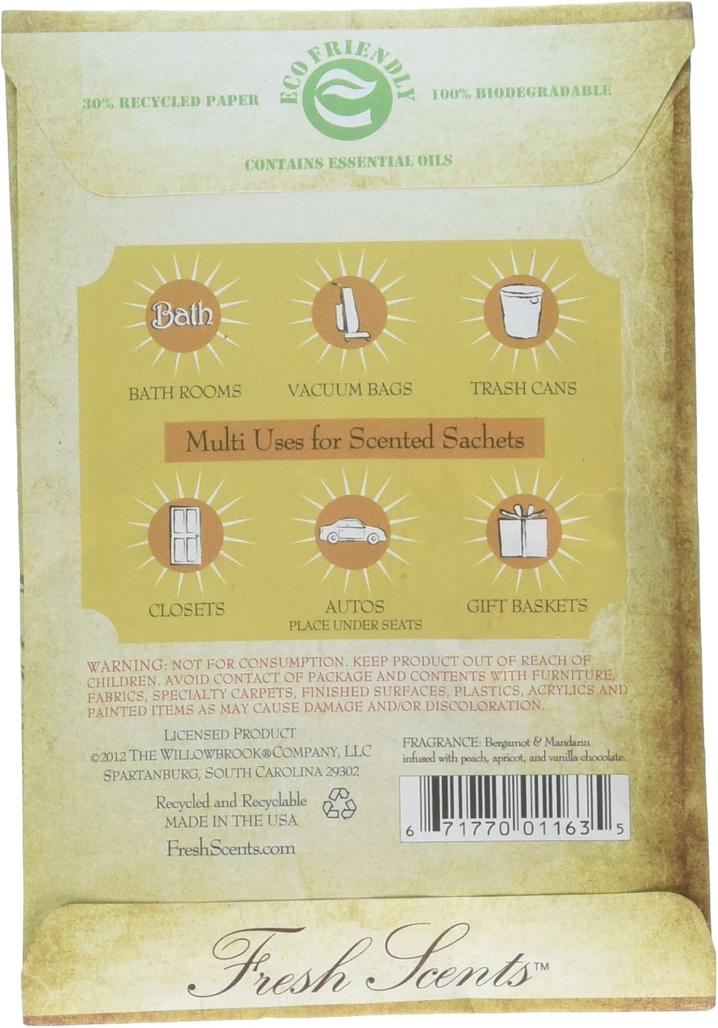 Fresh Scents Original Scented Sachet by Willowbrook Company, 4 Packs (Paris)