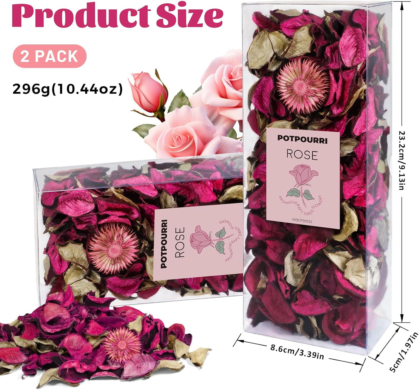 STRN Potpourri Bags, Rose Scented Potpourri Vase Filler Long-Lasting Fragrance Pink Decorative Bowl Fillers for Home Décor, Office, Bedroom, 2-Pack
