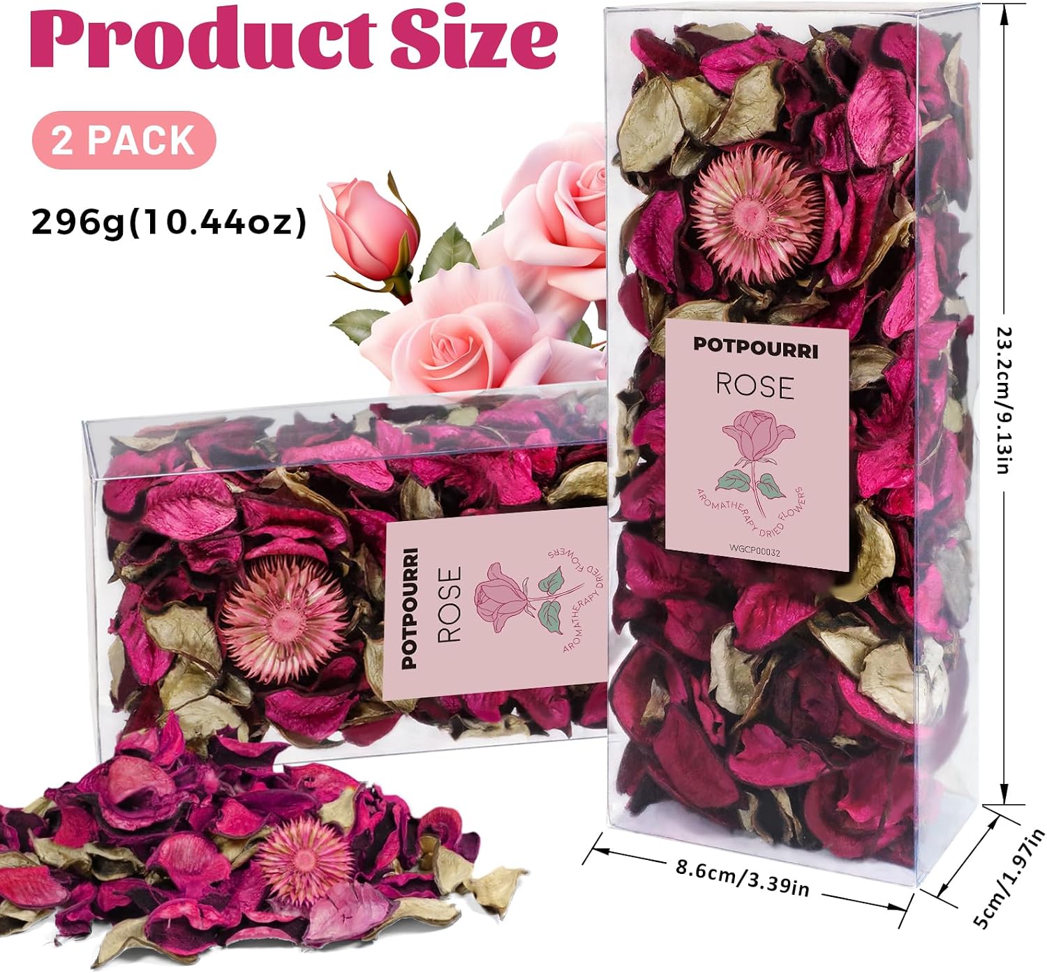 STRN Potpourri Bags, Rose Scented Potpourri Vase Filler Long-Lasting Fragrance Pink Decorative Bowl Fillers for Home Décor, Office, Bedroom, 2-Pack